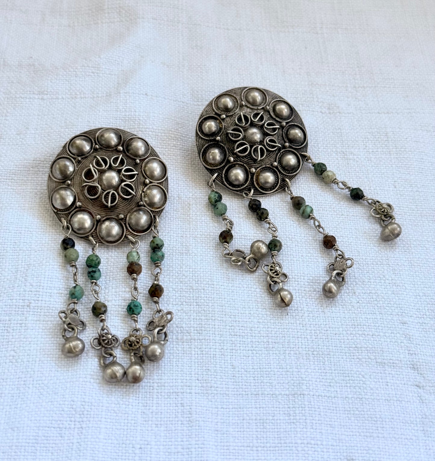 .925 HelenSilverSmit artisan made African Turquoise Tribal shield fringe dangle gemstone earrings
