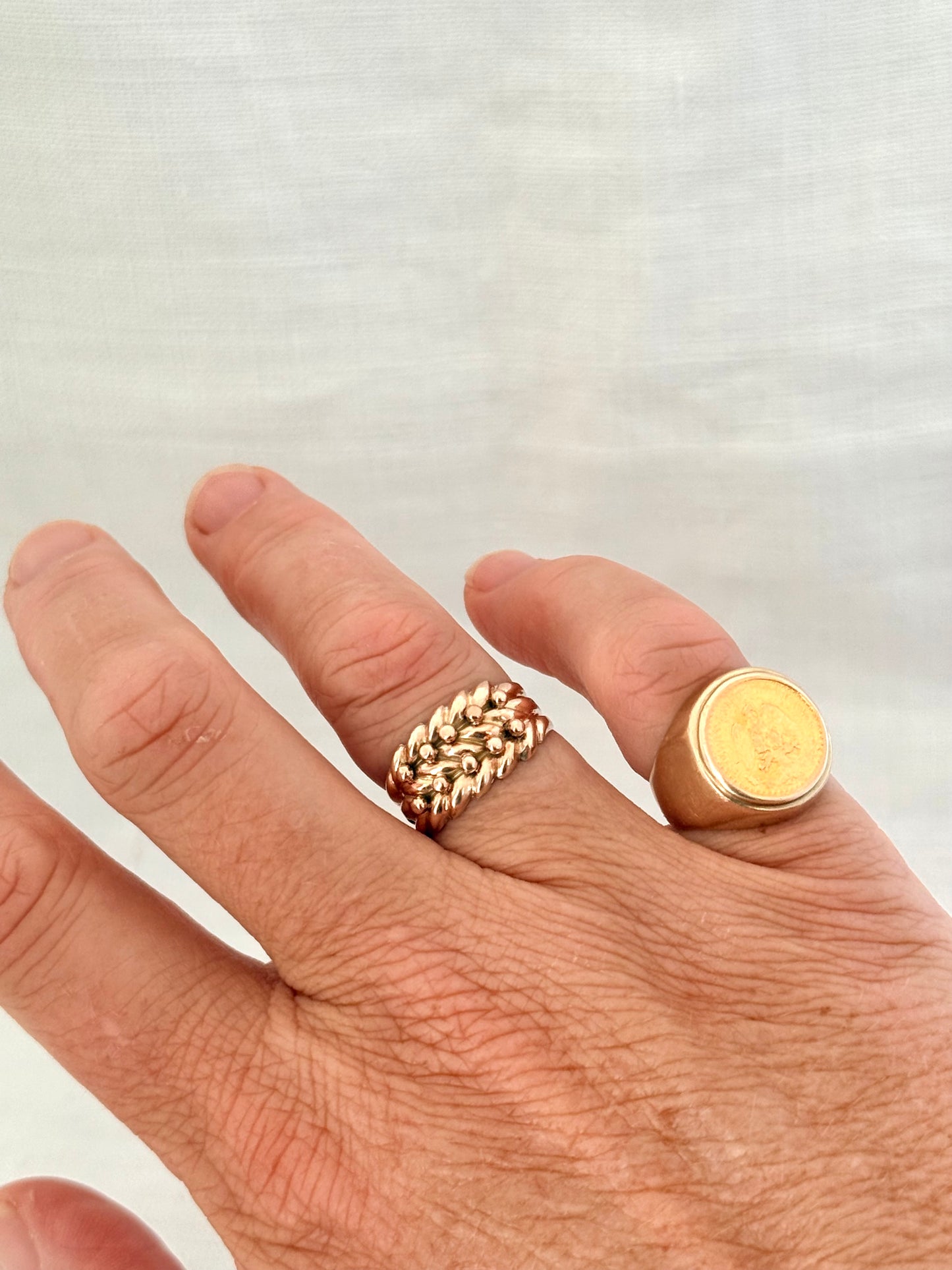 .1900 .375 .9ct antique Chester gold hallmark Keeper knot plated weave pattern Etruscan revival sweetheart commitment token gold ring