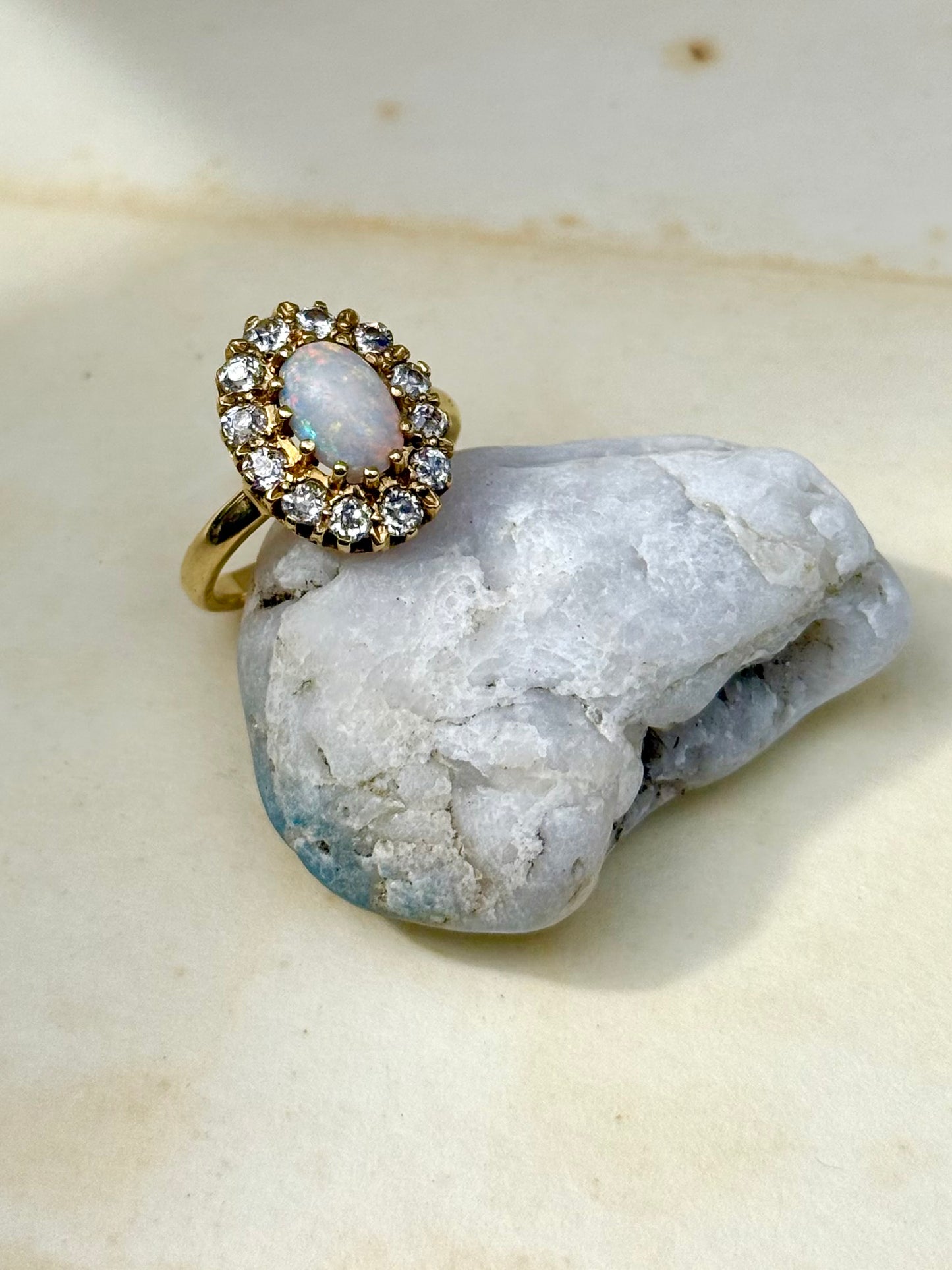 .18ct .12 diamonds 1900s magnificent antique Edwardian Opal and Diamond halo rosette beautiful heirloom dress ring