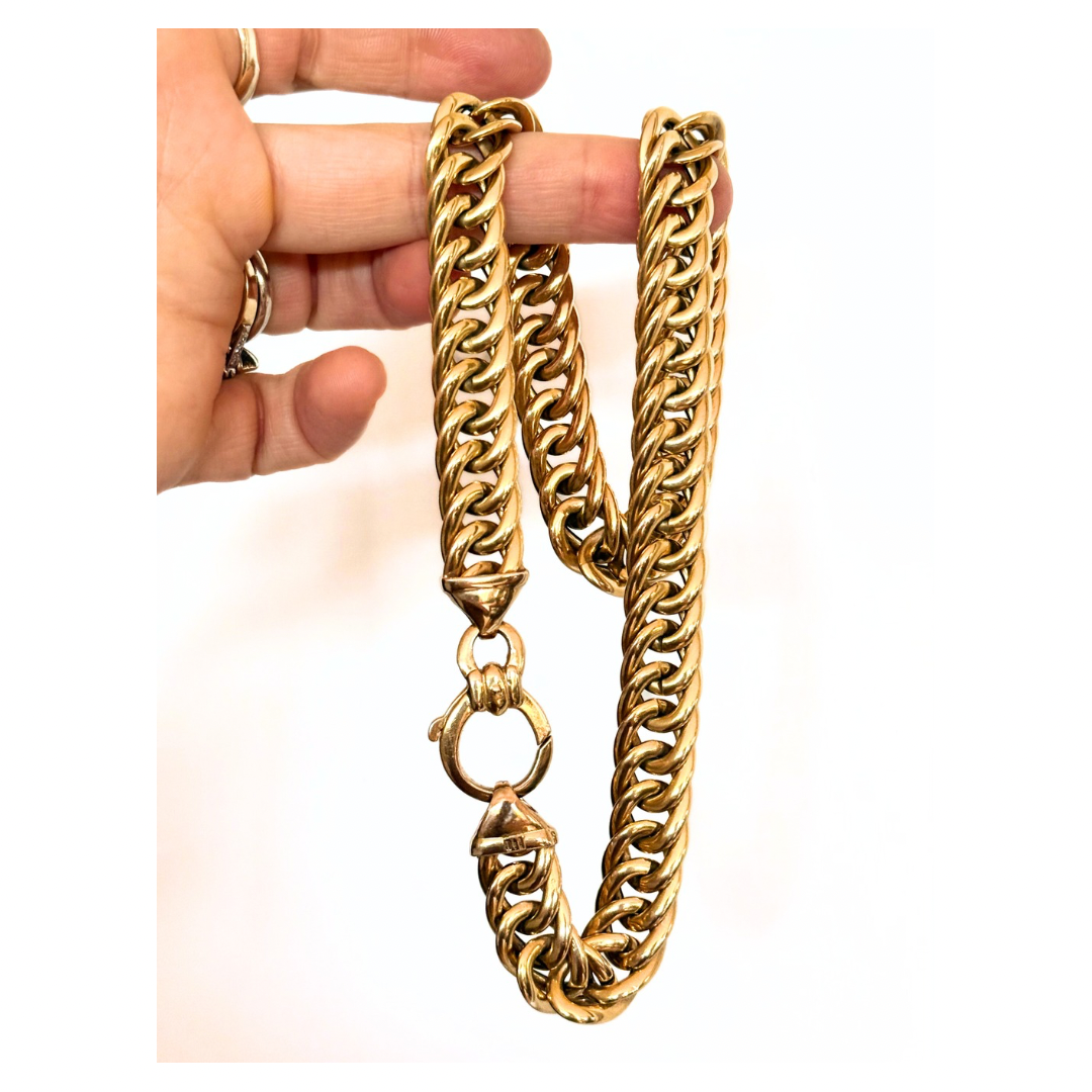 .13mm .1990s .375 modernist era chunky yellow 9ct gold thick Miami Curb Italian gold puffy luxurious gold Cuban Curb chain necklace