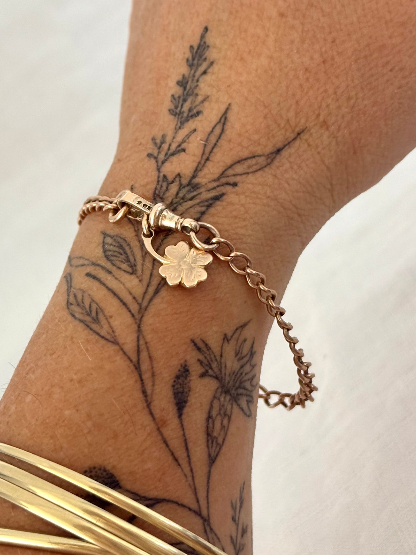 .1890s .1900s .9ct buttery Edwardian gold fob chain charm bracelet with original dog clasp fob clasp