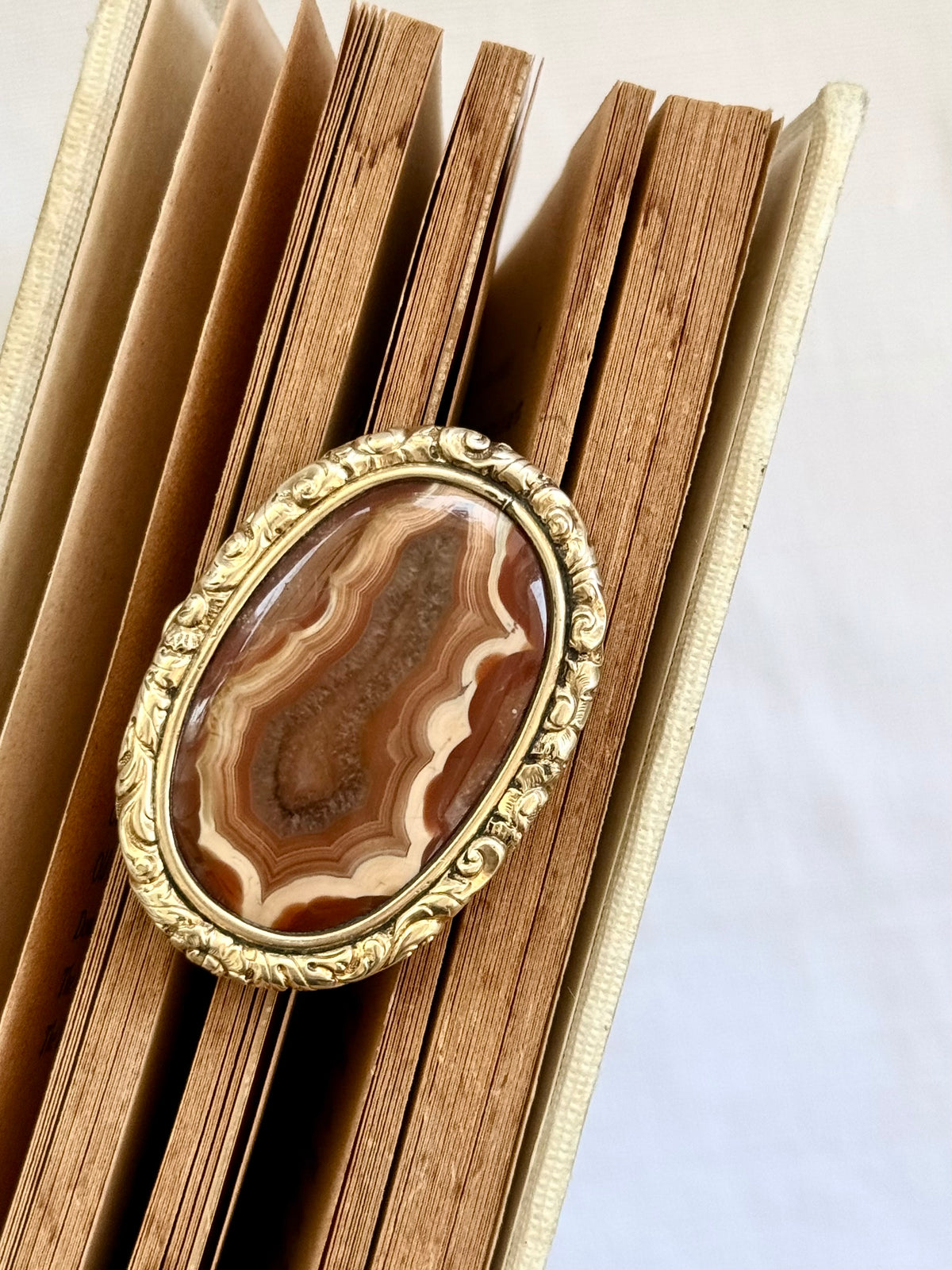 .1850s .1870s antique crystalline geological form Agate Victorian cased gold baroque style romantic red agate stone form oval brooch
