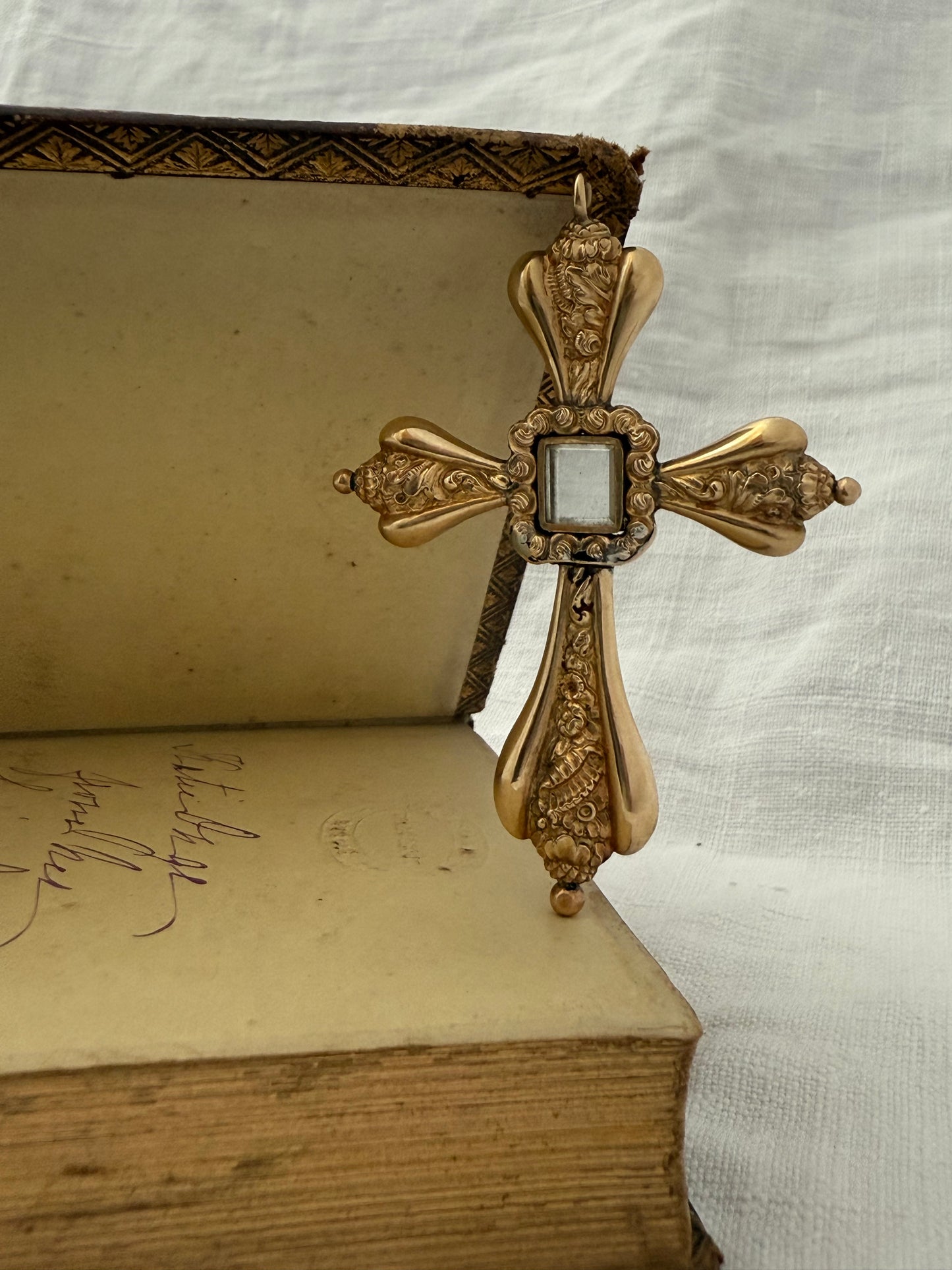 .585 14ct 1800s era antique large Gold high carat repousse cross locket oversized mourning locket rare large cross pendant