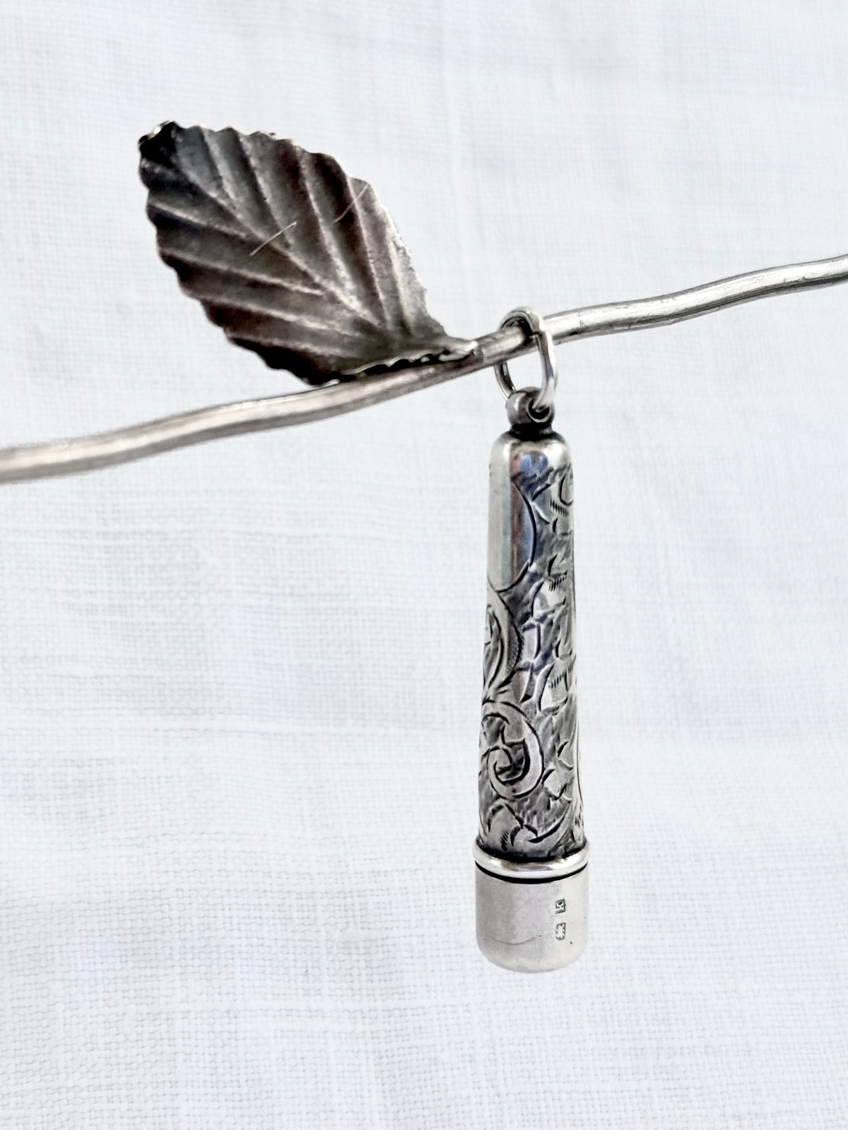 .1909 .925 antique Edwardian hallmarked Sterling silver chatelaine collectors silver antique engraved needle holder keepsake case pendant
