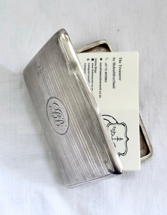 .1938 .925 Art Deco Birmingham hallmarked solid sterling silver pin stripe engine turned engraved heritage card case cigarette case