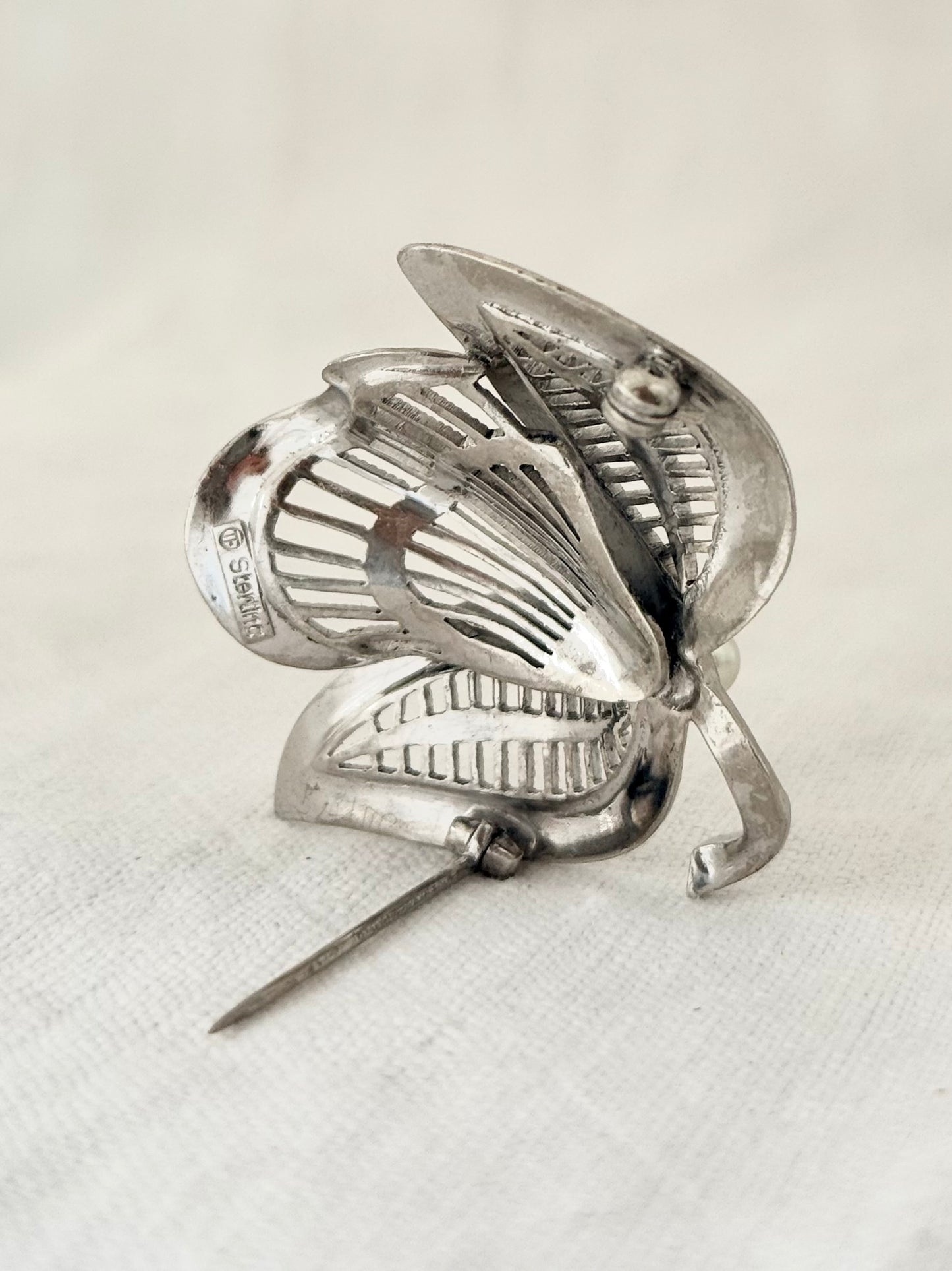 .1940s .1950s .925 Art Deco revival Theodor Fahrner designer Mid Century Modern geometric leaf and pearl renowned German sterling silver marcasite designer brooch pin