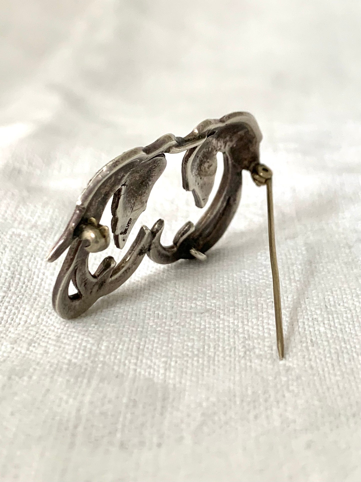 .925 1940s double Swallow marcasite Art Nouveau revival love token sweetheart brooch