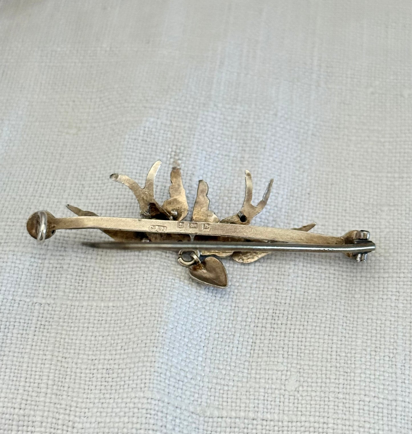.1901 .925 antique Birmingham silver double swift swallow heart sweetheart pin brooch