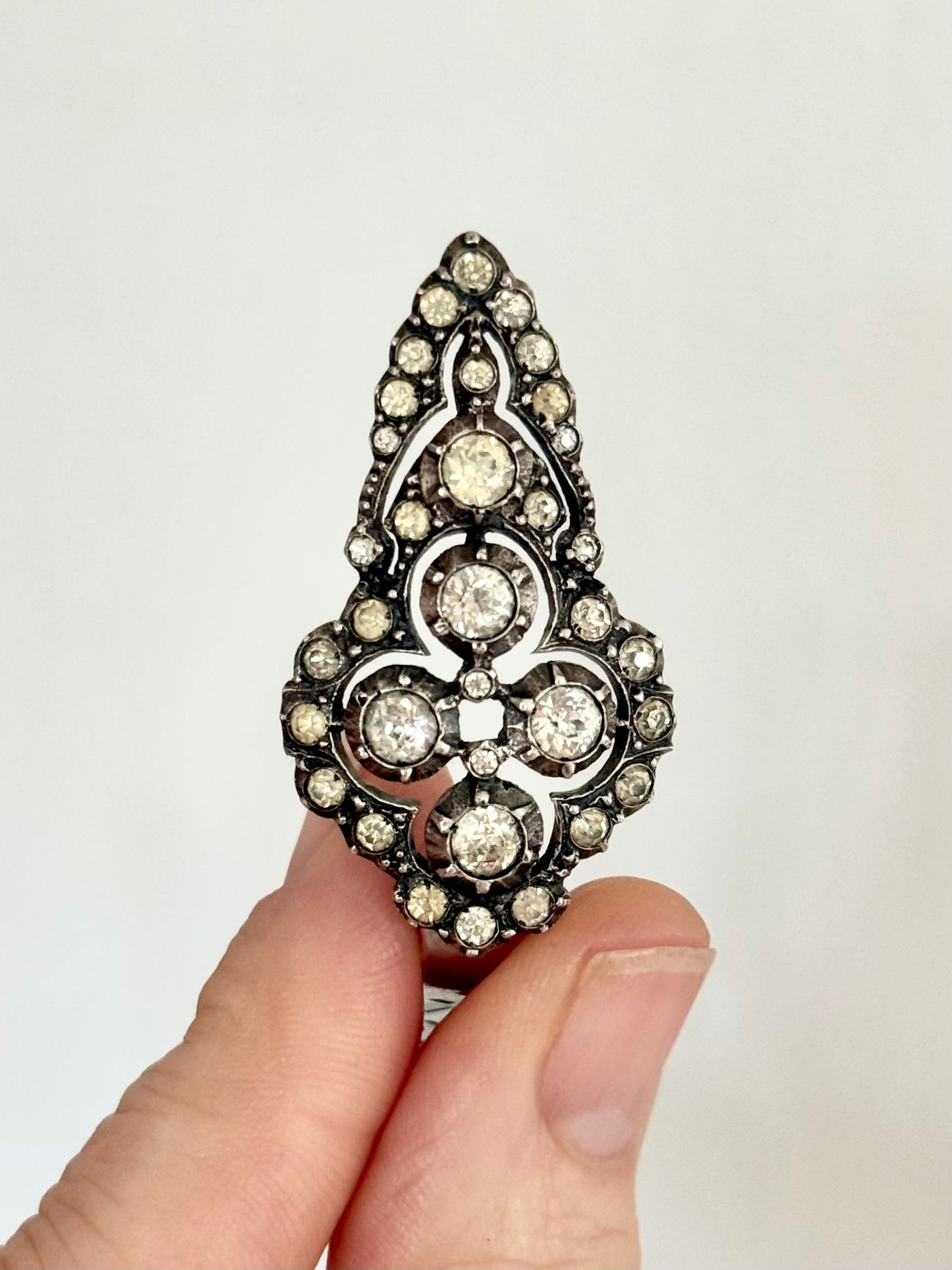 .1920s .1930s .935 antique Art Deco French silver diamond paste gemstone clip dress clasp lapel collar brooch pendant