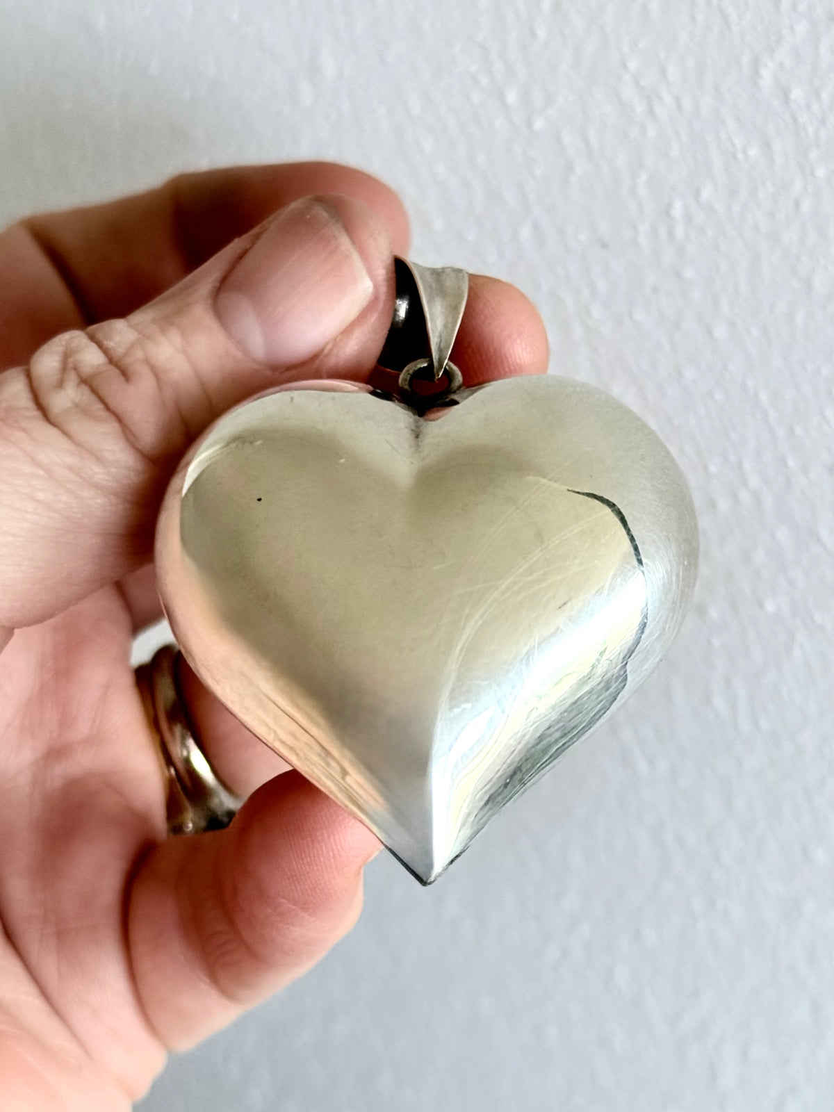 .1970s .925 Large Oversized puffy sterling silver romantic heart super sized love token pendant