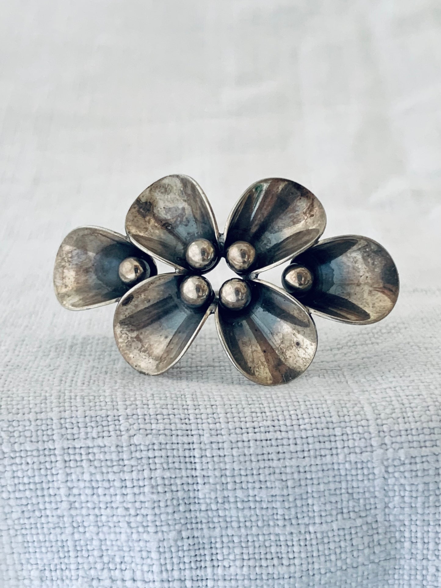 .925 1960s sterling silver Danish Niels Erik From designer Scandinavian Denmark Mid Century Modern abstract form flower and leaf pod modernist brooch