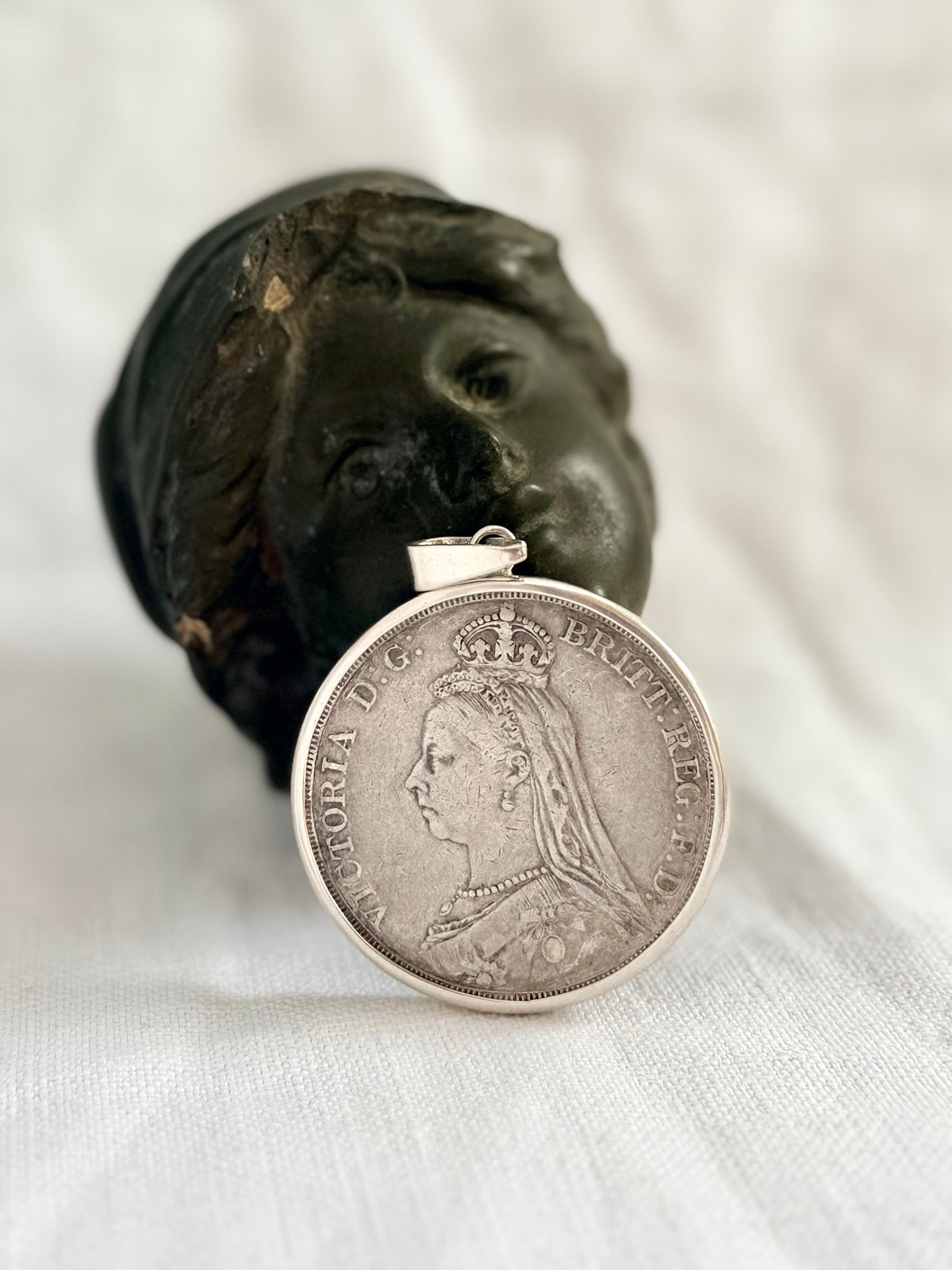 1890 .925 antique Sterling silver Victorian Antique Solid Silver English Crown love token Coin pendant