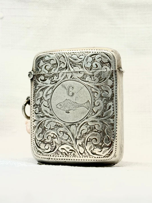 .1901 .925 antique collectors Rare Edwardian Victorian 1901 Sterling Silver Combination Match Vesta Photo frame Locket cheroot case pendant