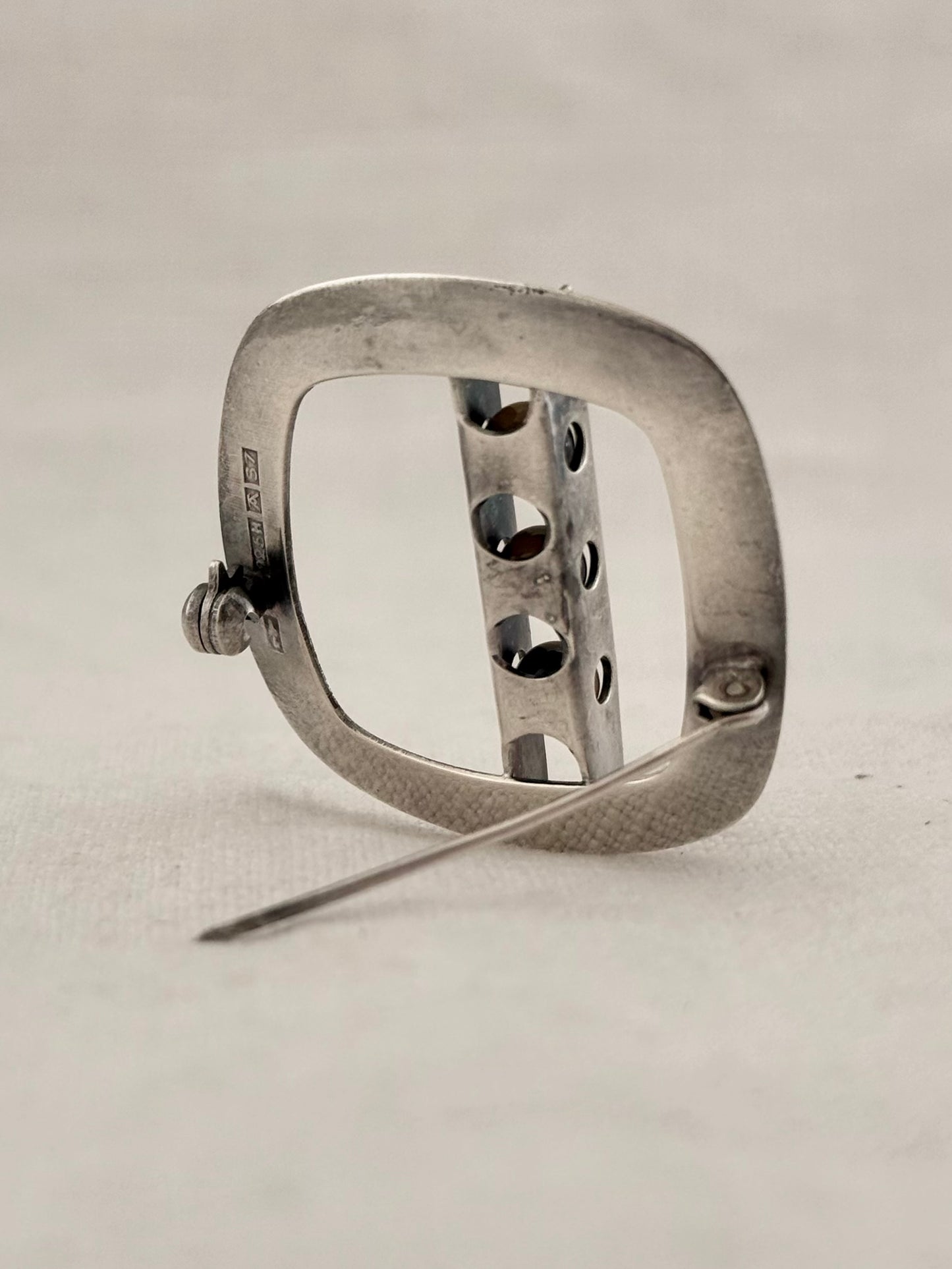 .1970s .925 Finnish designer Kultaseppa Salovaara Tigers Eye gemstone Modernist Mid Century Modern sterling silver brooch