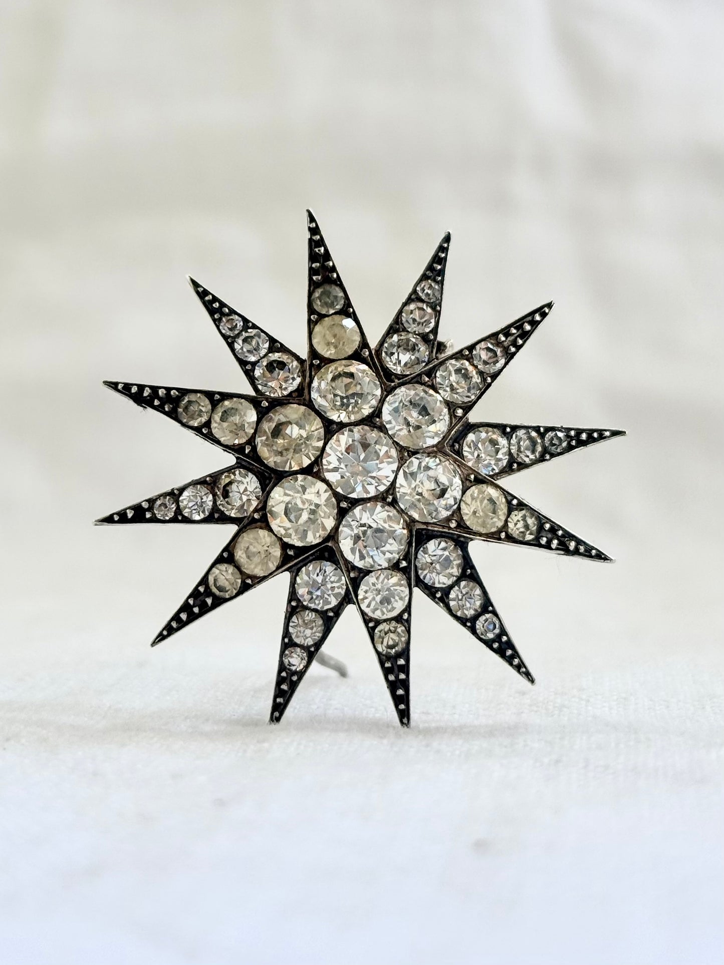 .1880s .1900s antique .900 silver Victorian Edwardian large Celestial starburst star bright hand cut paste gemstone true antique celestial star brooch