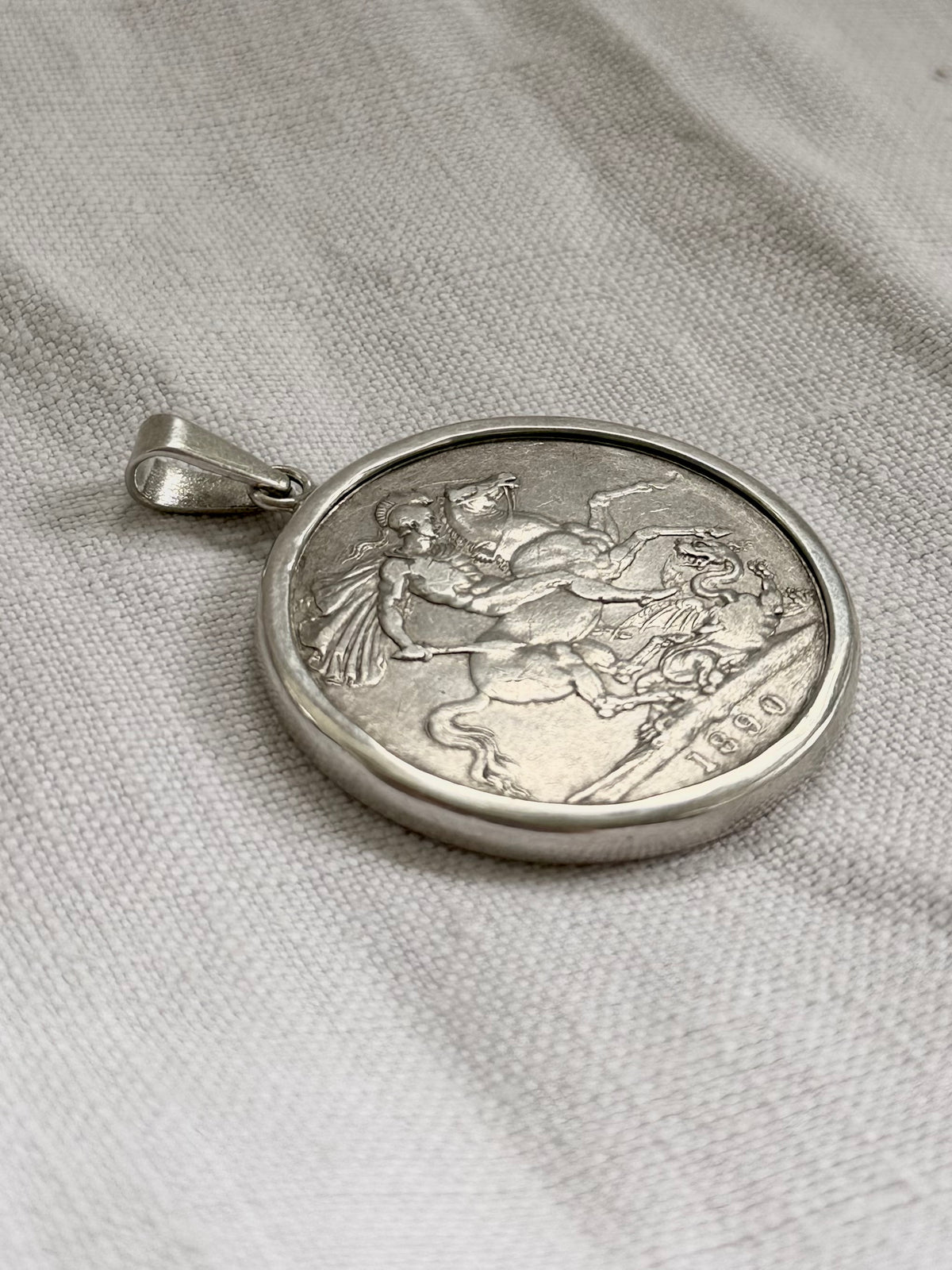 1890 .925 antique Sterling silver Victorian Antique Solid Silver English Crown love token Coin pendant