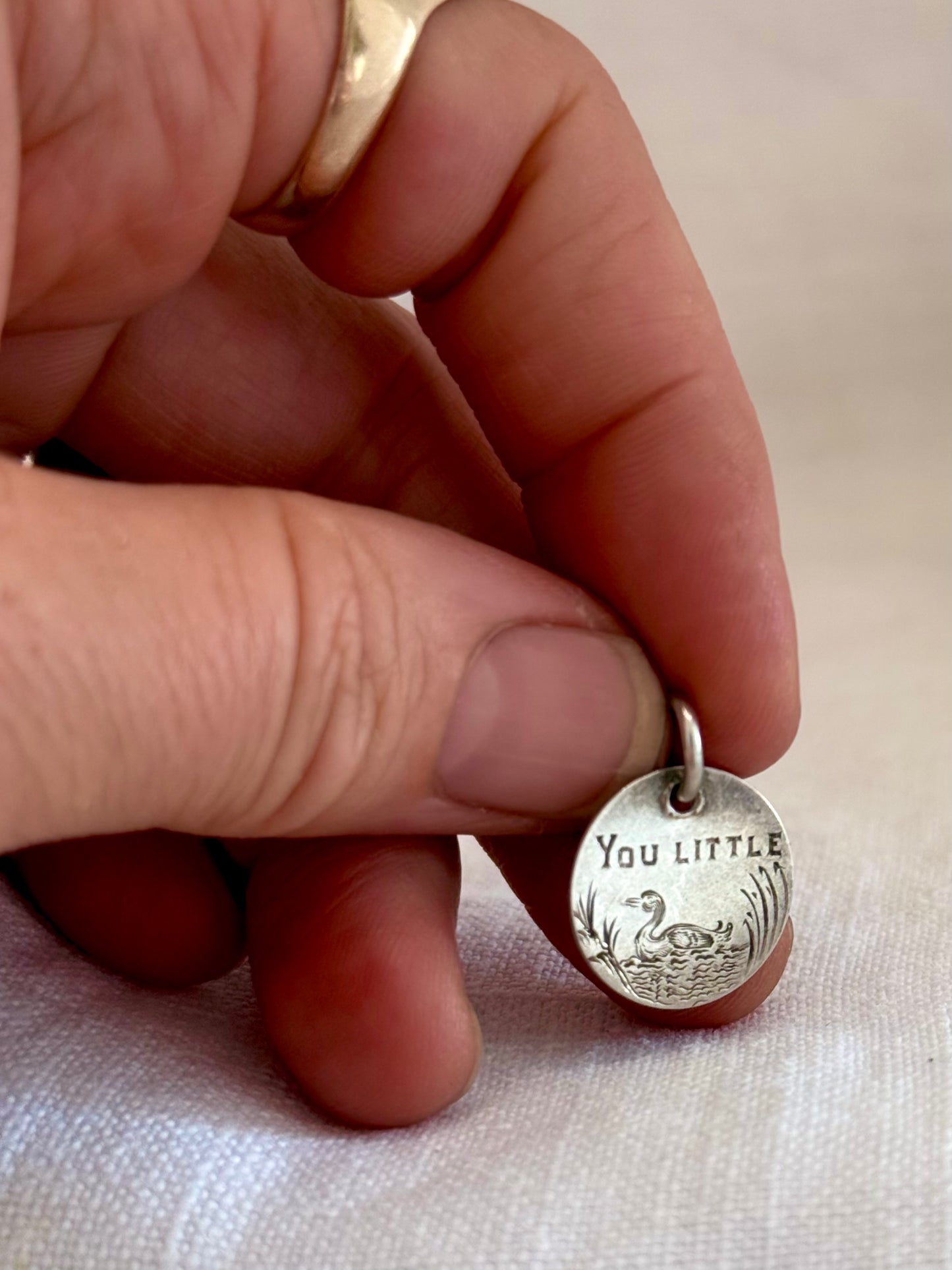 .1880s .3 pence .925 sterling silver Queen Victoria Love token “You Little Duck” rare collectors coin pendant
