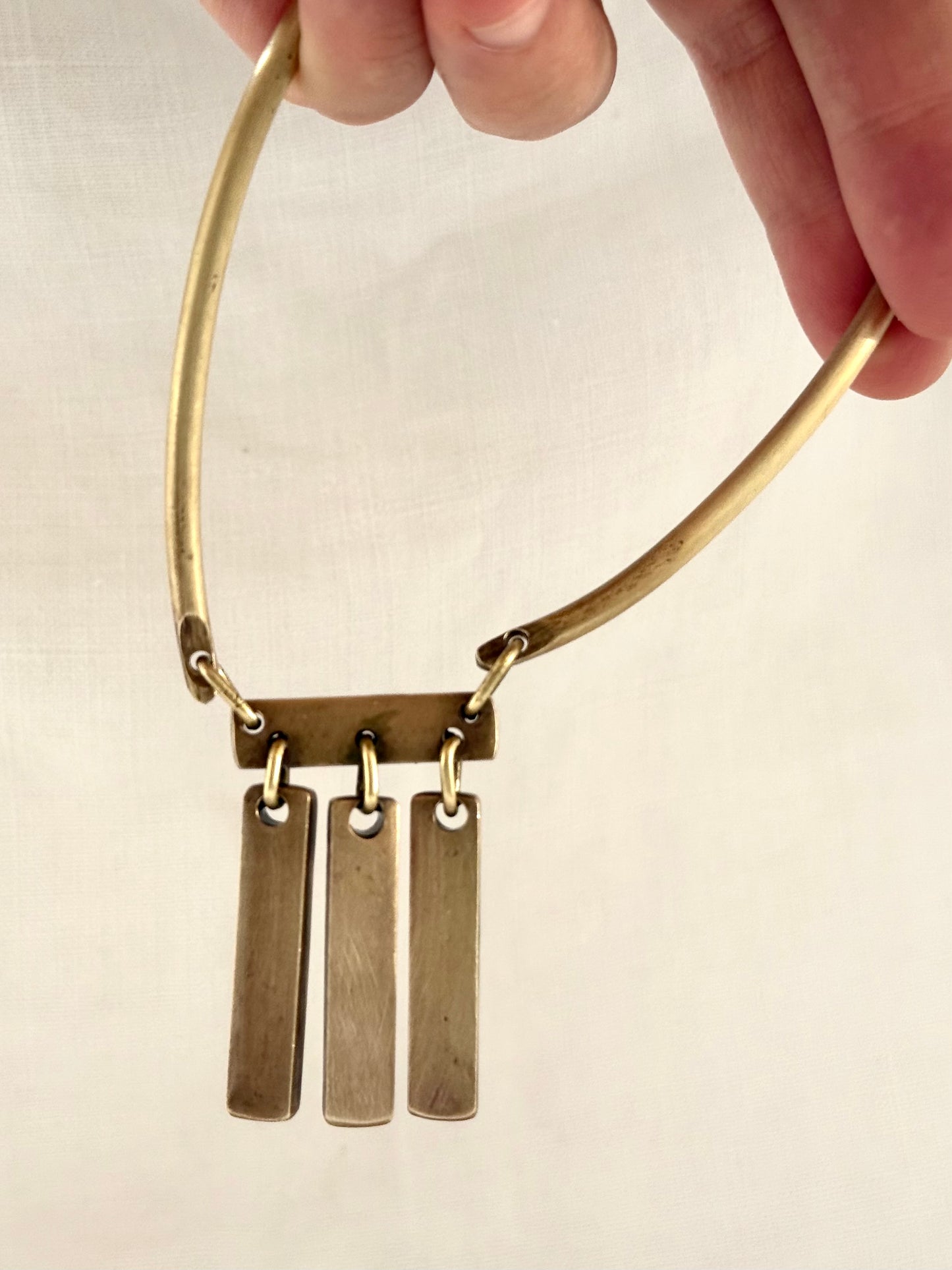 .1970s artisan brass retro geometric chunky brass necklace neck cuff statement neckpiece