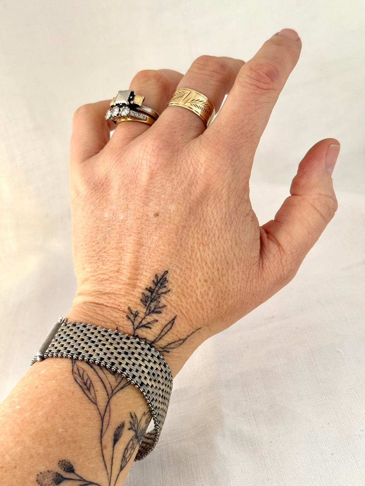 .1890s .1900s .925 antique Victorian fancy form gold fill and silver track mesh bracelet