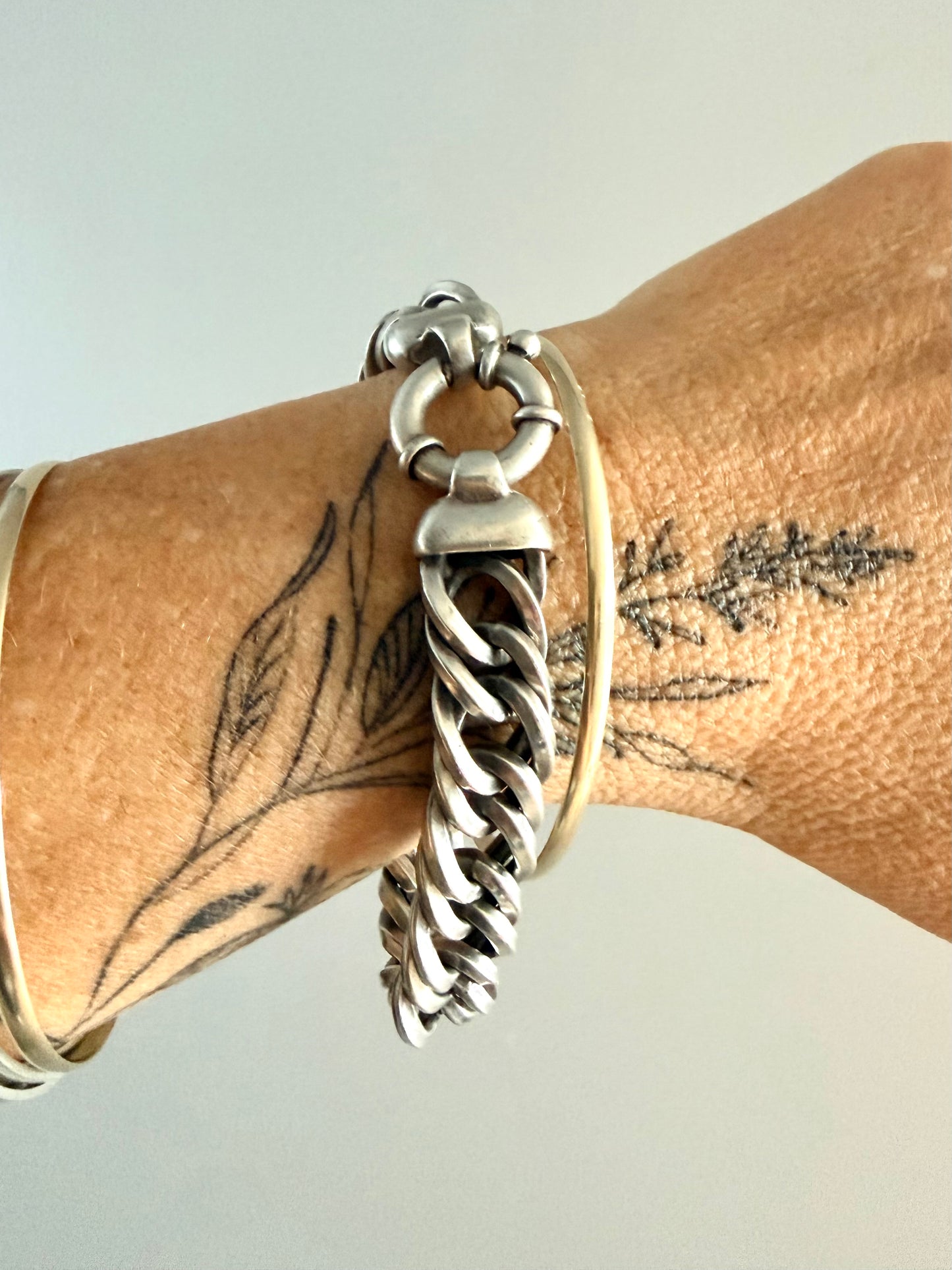 .1980s .1990s ultra chunky “fat boy” .925 wide link curb link chunky fish bone link sterling silver signoretti clasp bracelet