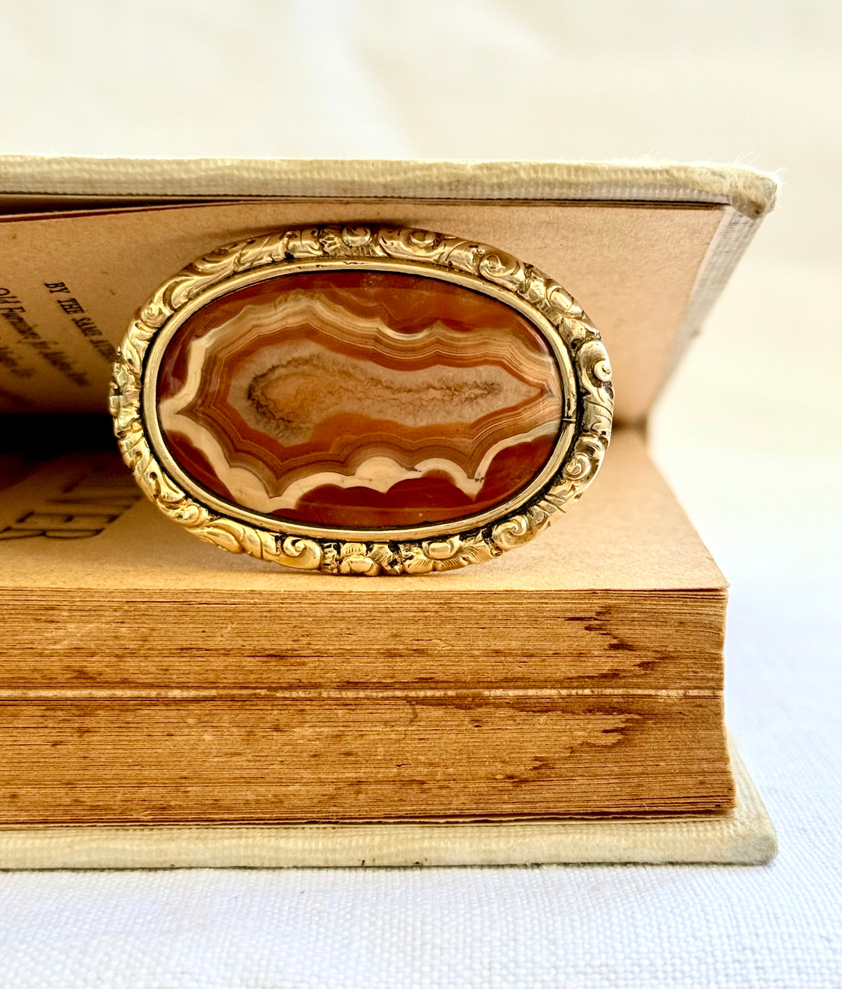 .1850s .1870s antique crystalline geological form Agate Victorian cased gold baroque style romantic red agate stone form oval brooch