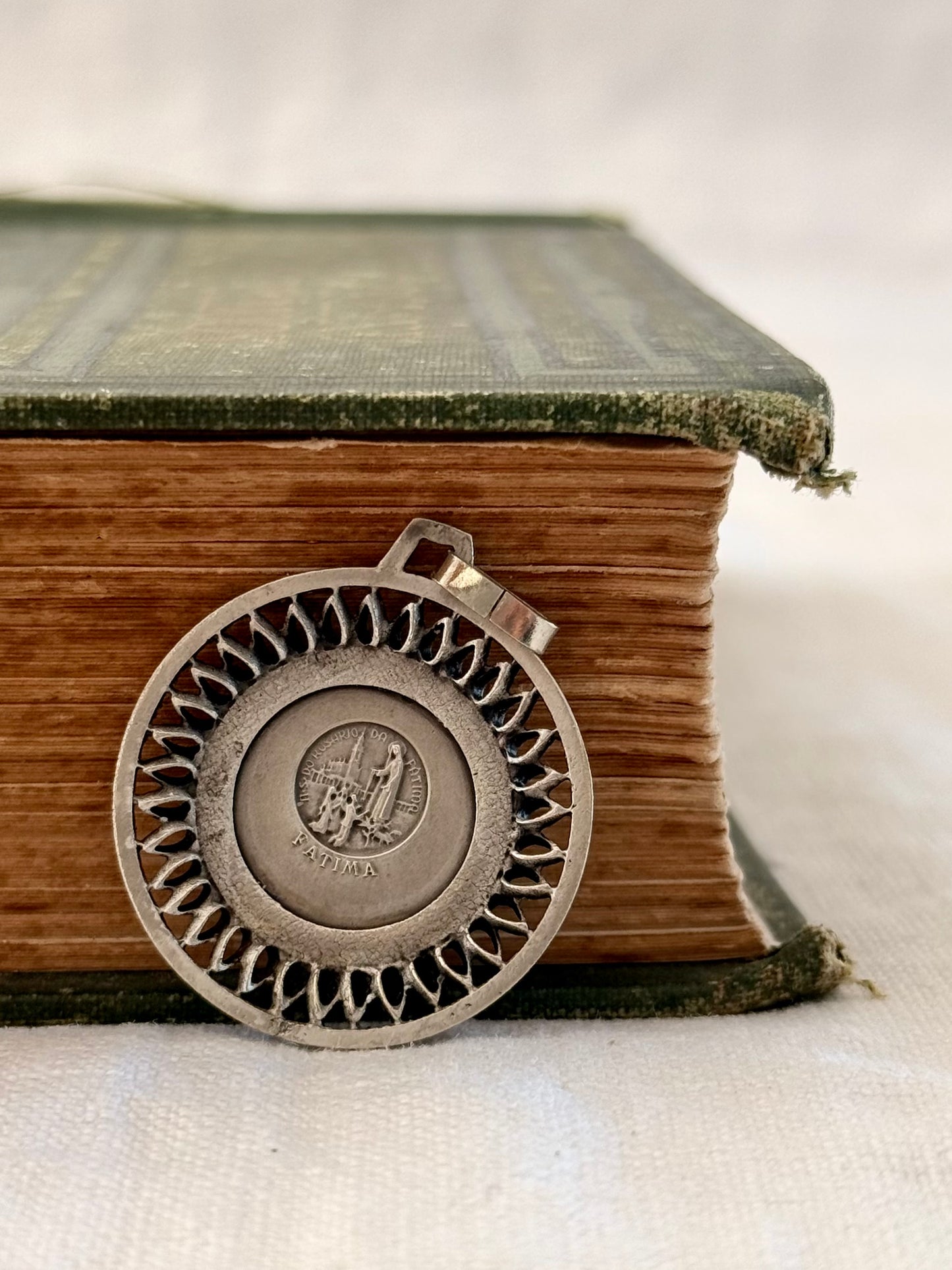 .1950s .1970s French Religious Holy Virgin Mother Maria Fatima Roman Catholic signed medallion token pendant