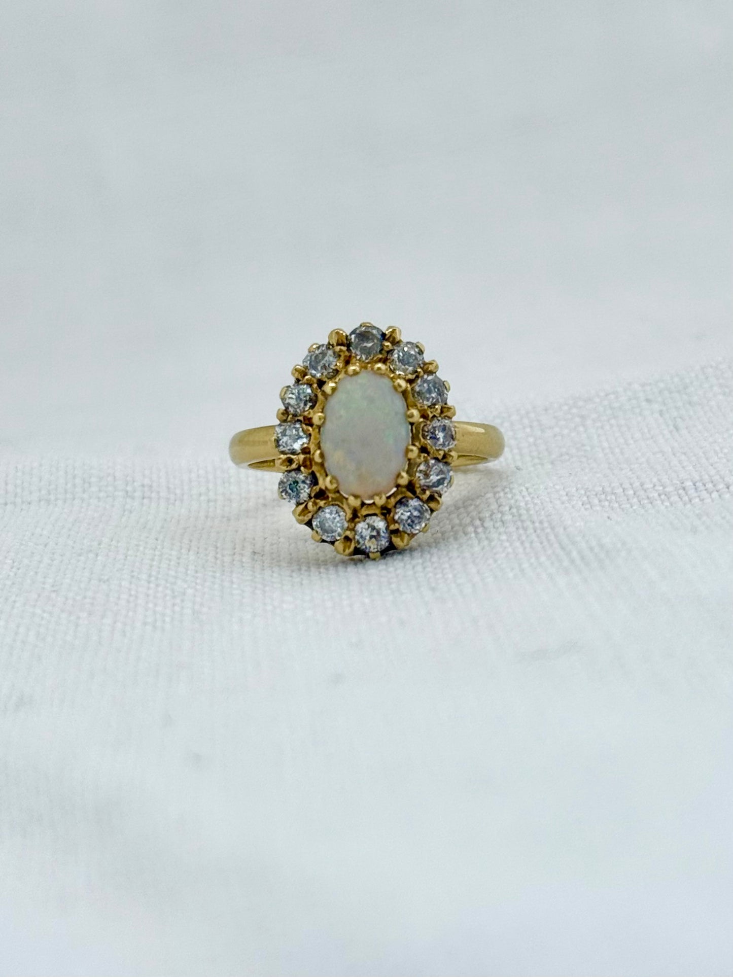 .18ct .12 diamonds 1900s magnificent antique Edwardian Opal and Diamond halo rosette beautiful heirloom dress ring