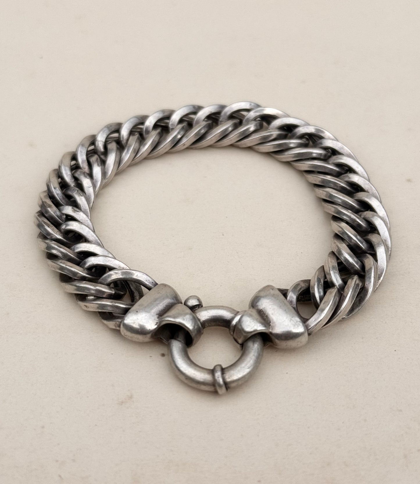 .1980s .1990s ultra chunky “fat boy” .925 wide link curb link chunky fish bone link sterling silver signoretti clasp bracelet