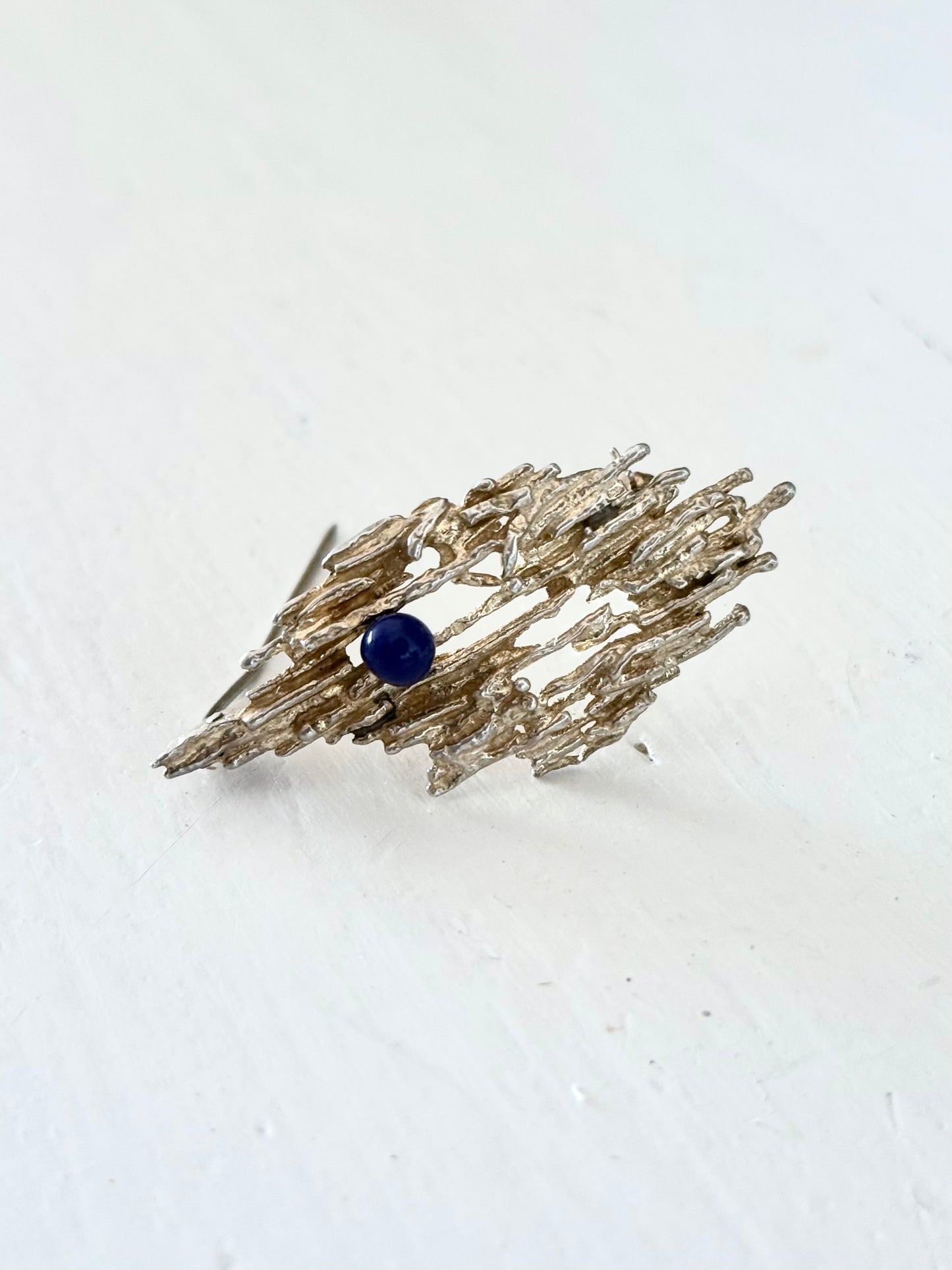 .1950s .1960s .925 brutalist Denmark silver Hermann Siersbol Lapis Lazuli designer wearable art brooch