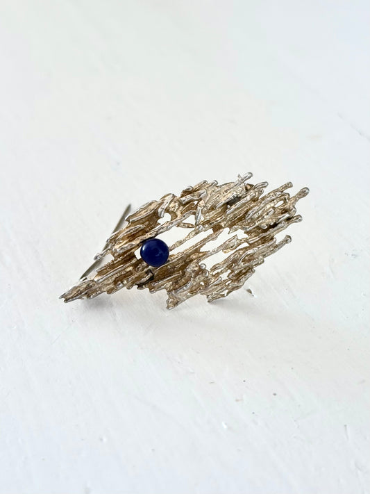 .1950s .1960s .925 brutalist Denmark silver Hermann Siersbol Lapis Lazuli designer wearable art brooch