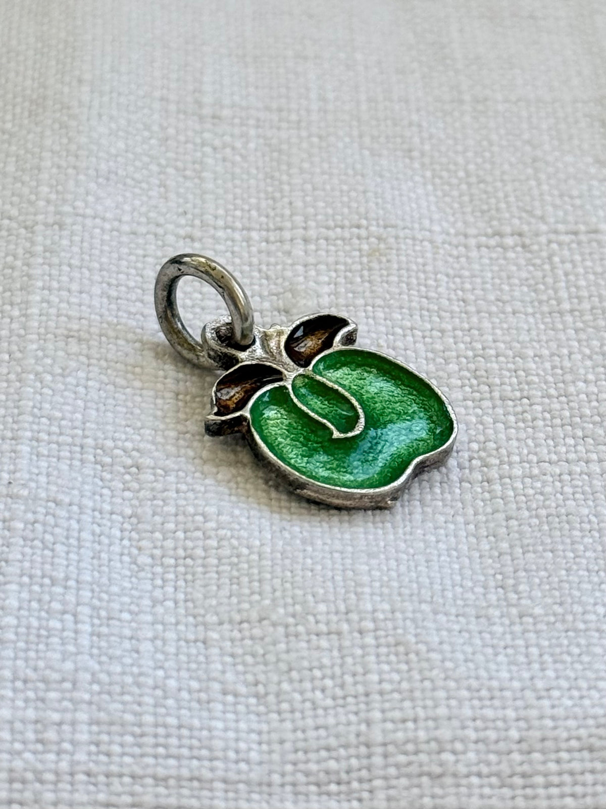.925 Big Green Apple silver enamel quirky modern large charm pendant