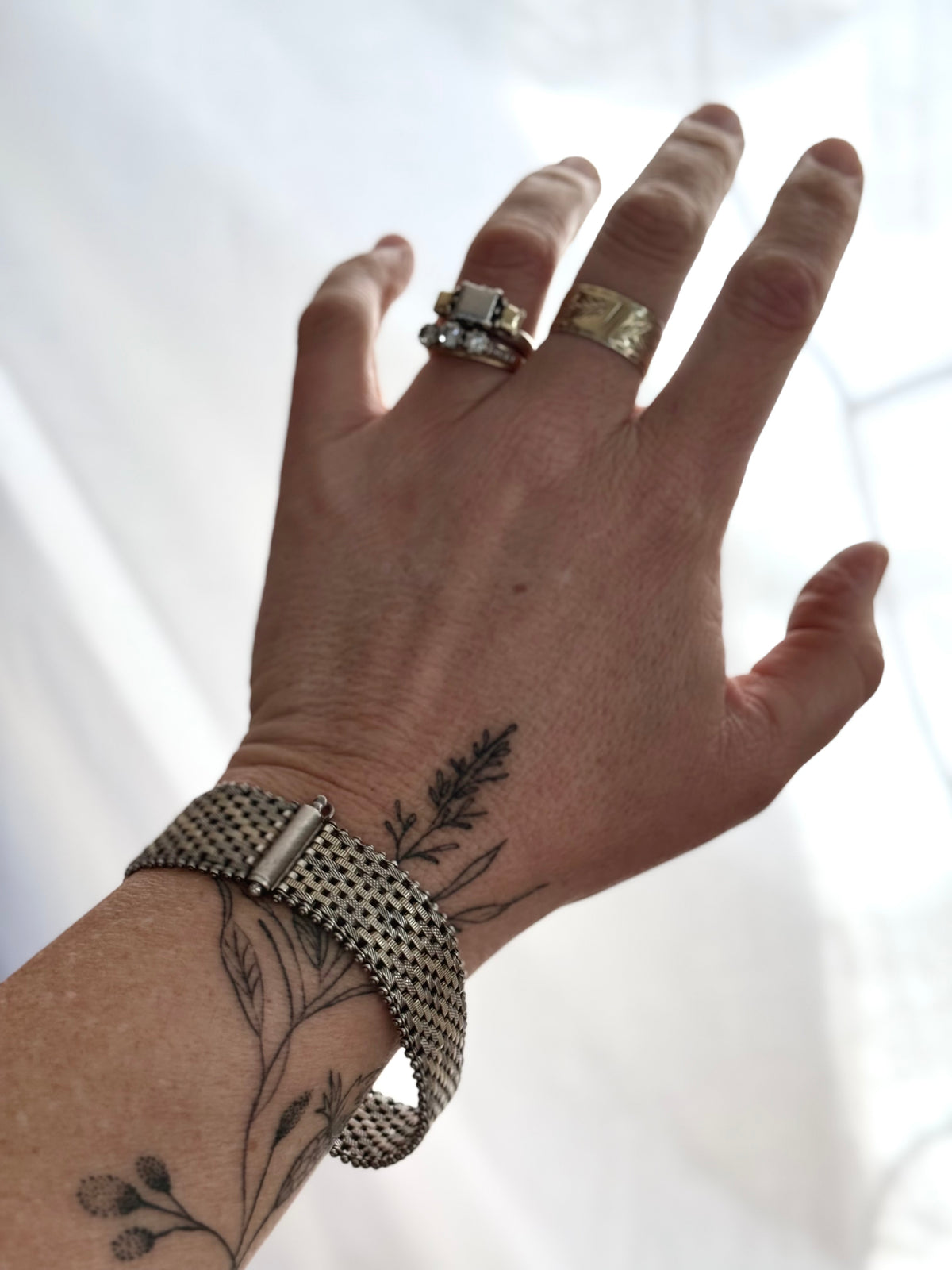 .1890s .1900s .925 antique Victorian fancy form gold fill and silver track mesh bracelet