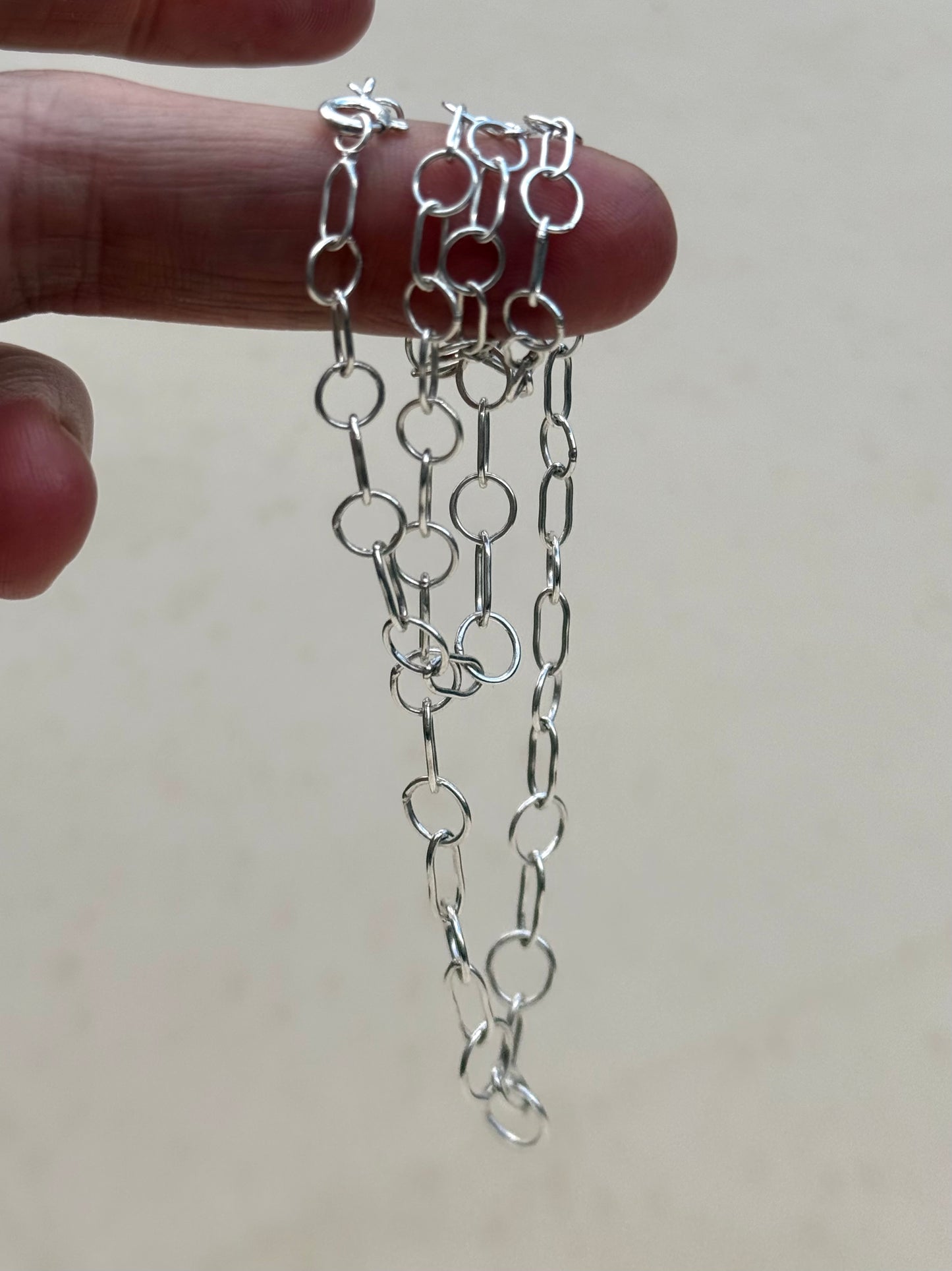 925 Modern sterling silver fancy form circle and oval long link fine chain necklace