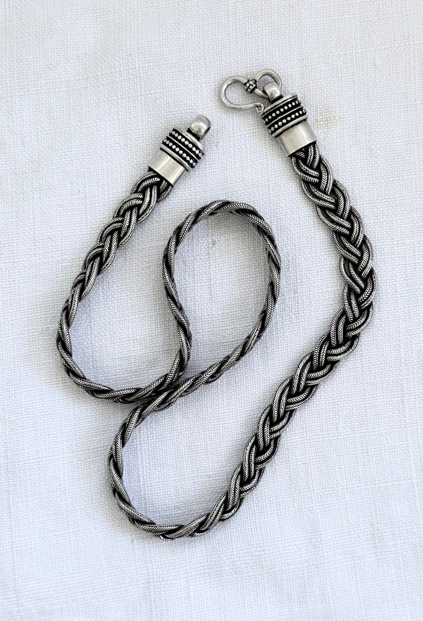 .1960s .1980s Indian Rajasthan sterling silver artisan tribal braided rope weave collectors necklace
