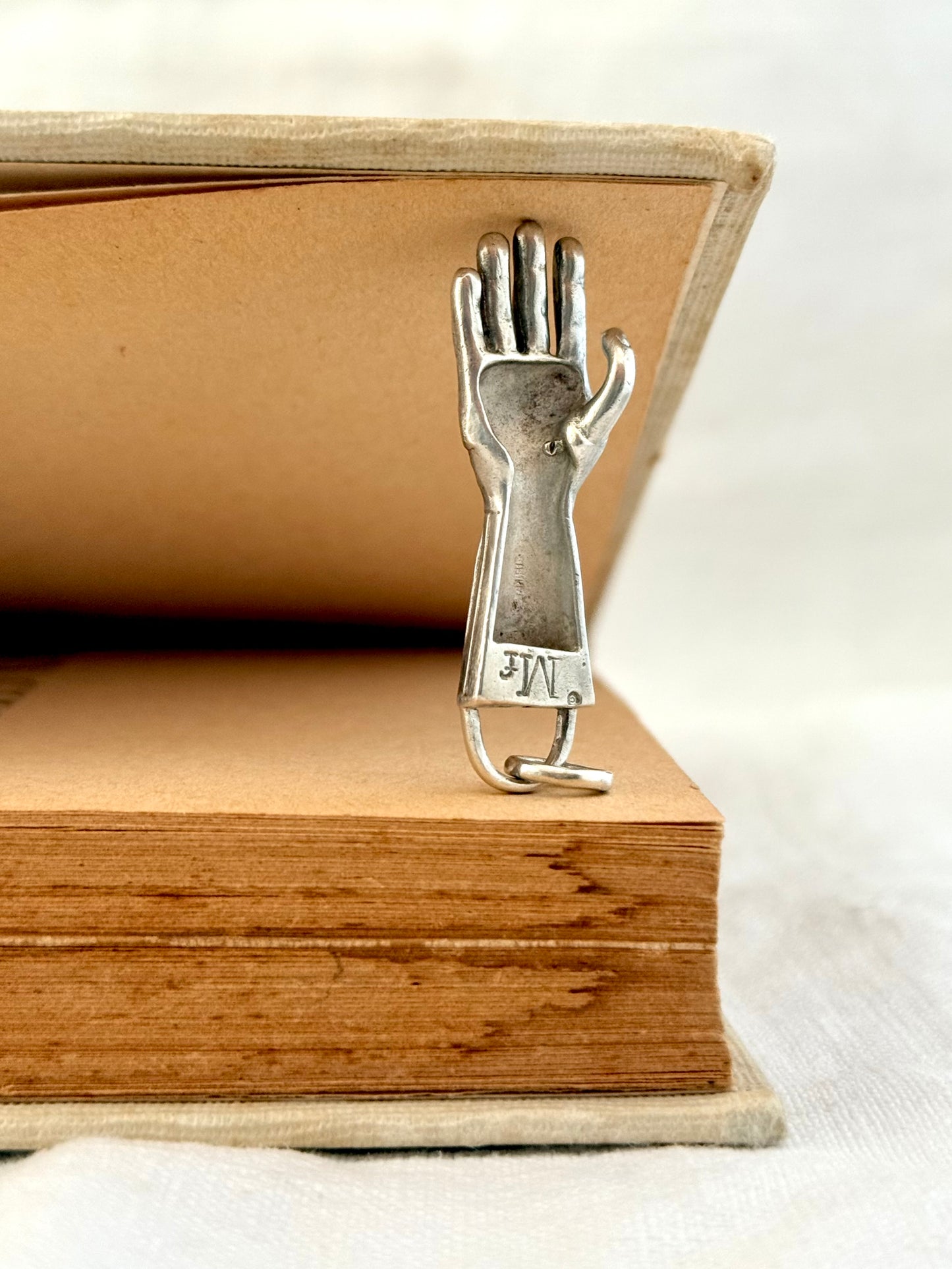 .925 artisan made large hand token good luck talisman token hand crafted sterling silver art token pendant