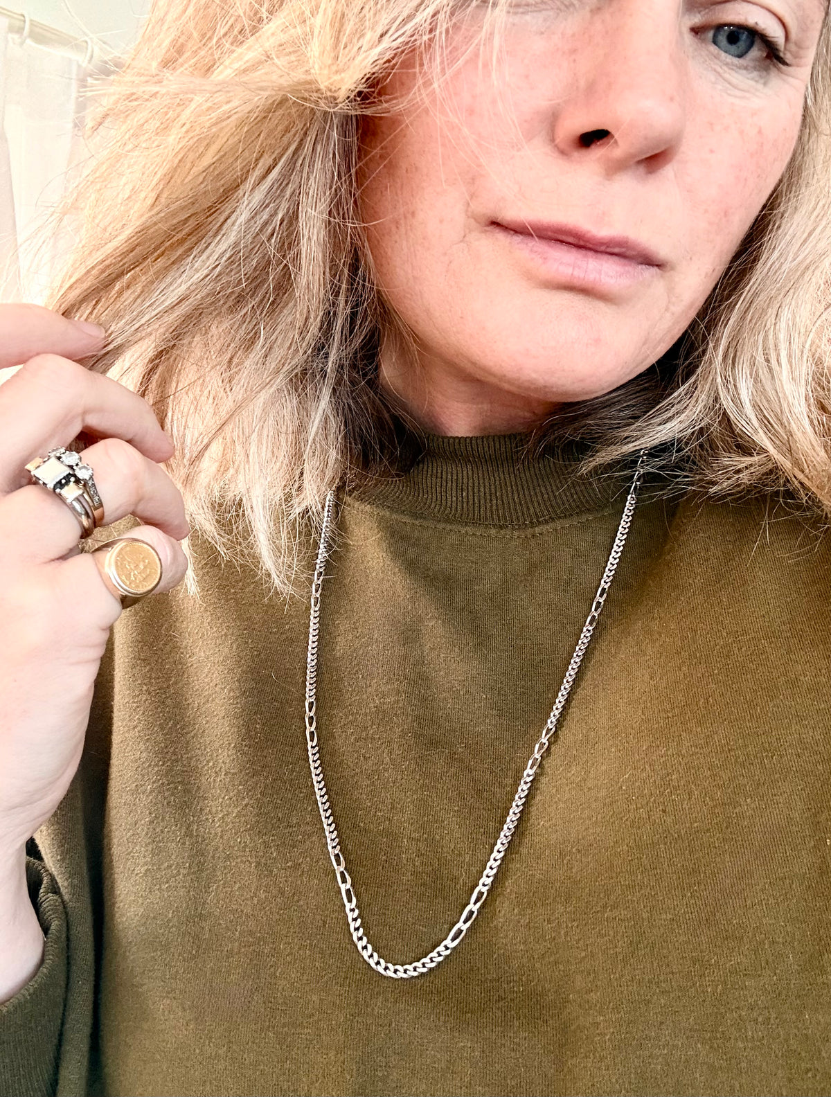 .1970s .925 .71cm long retro perfect sterling silver flat curb chain Figaro chain modernist chain link long retro perfect necklace