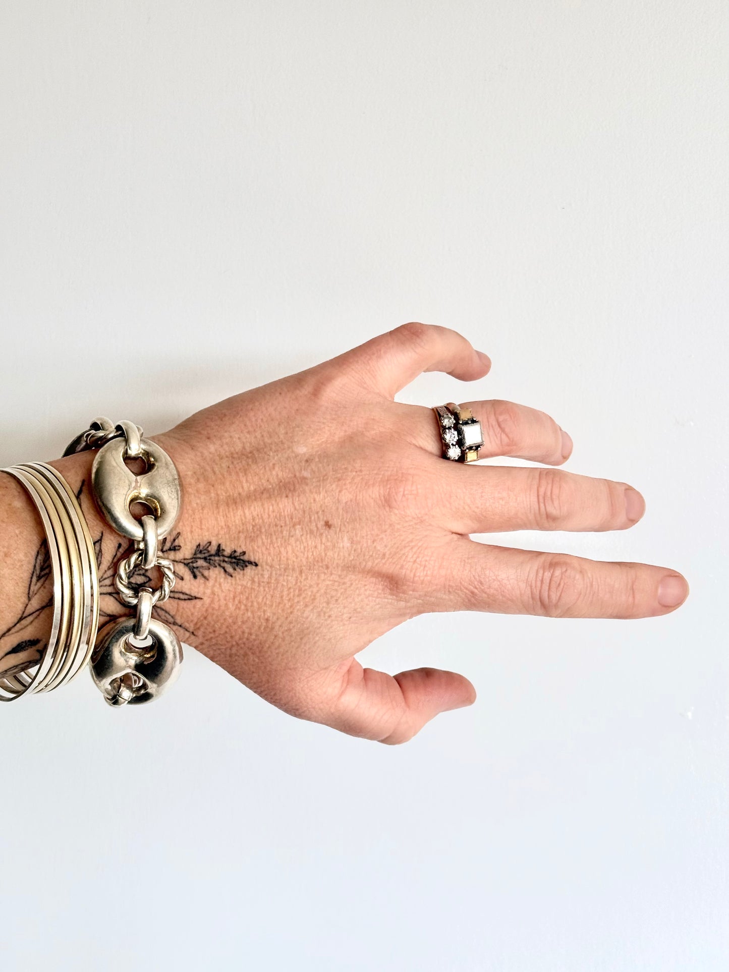 .1980s .1990s .925 Super Sized Chunky extra puffy gucci link mariners link sterling silver fancy twist link modernist oversized chain bracelet