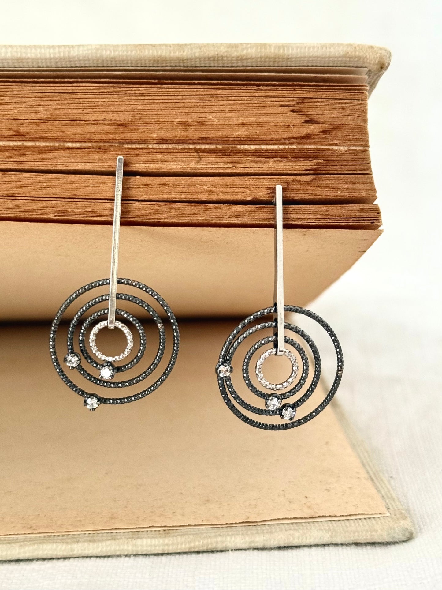 .2000s .925 silver Diamond and Black Rhodium plated CiCi designer Milano diamond drop dangle designer old stock new stock Earrings