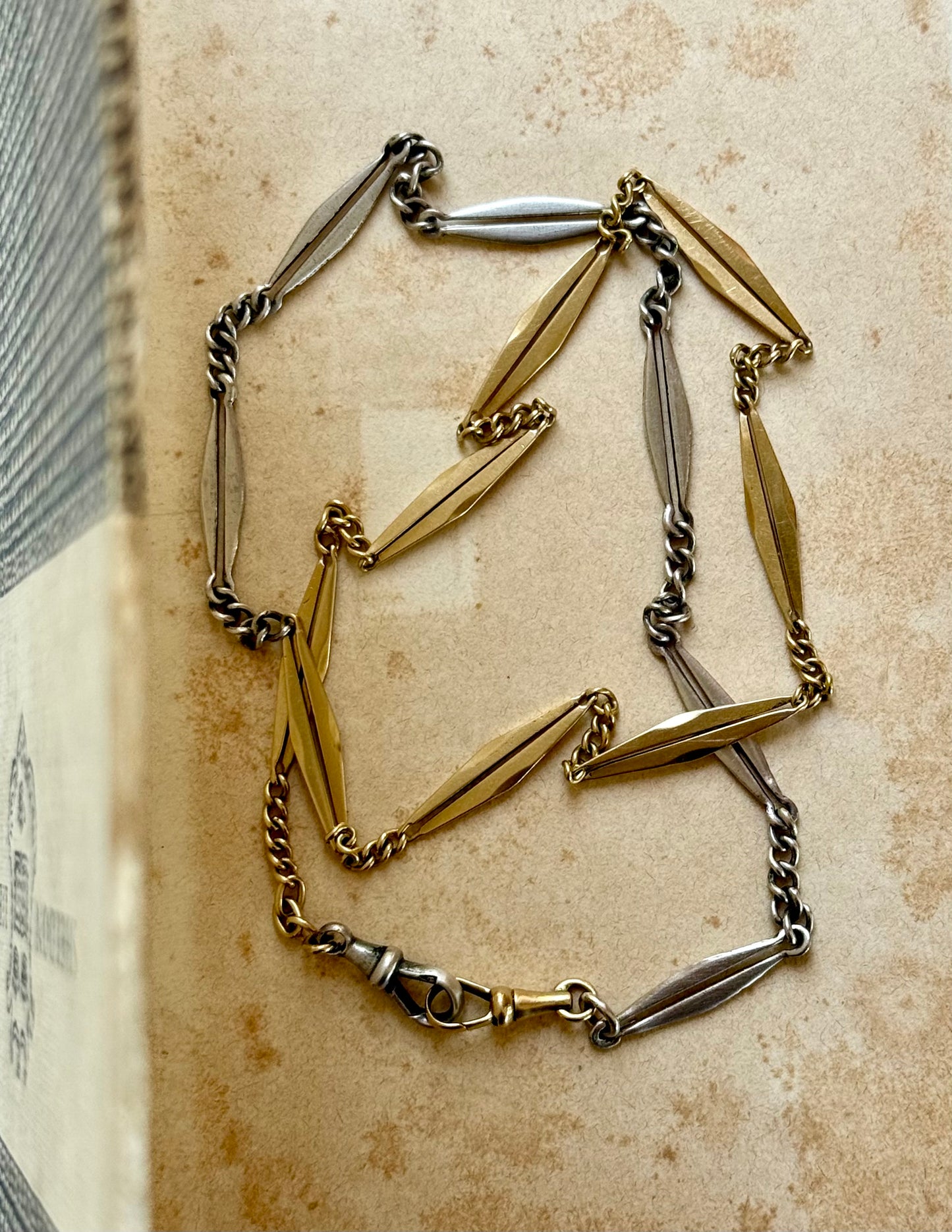 .18ct .1890s .1900s antique rare beautiful French yellow gold and silver Art Nouveau Belle Epoque era fancy link bevelled diamond link 750 gold and 925 silver chain link necklace