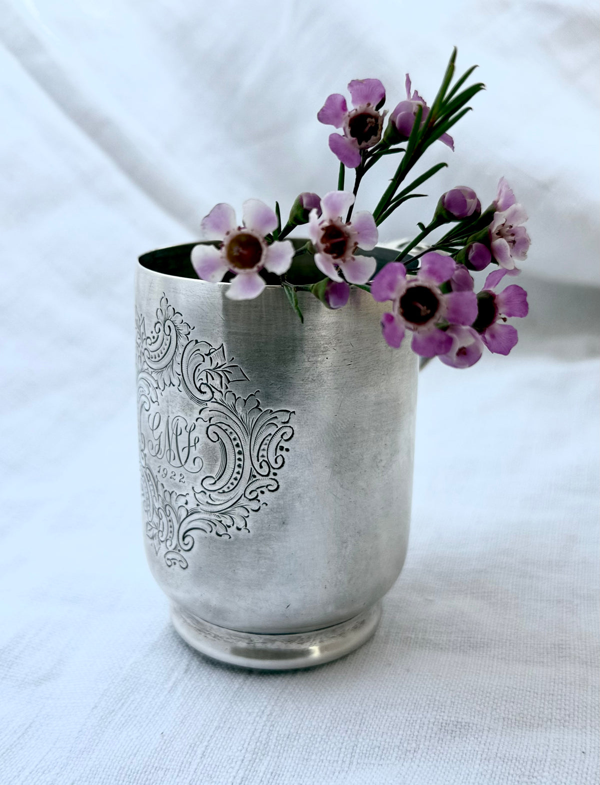 .1922 .925 antique Edwardian solid sterling silver Christening cup Walker & Hall hallmarked silver cup vessel beaker
