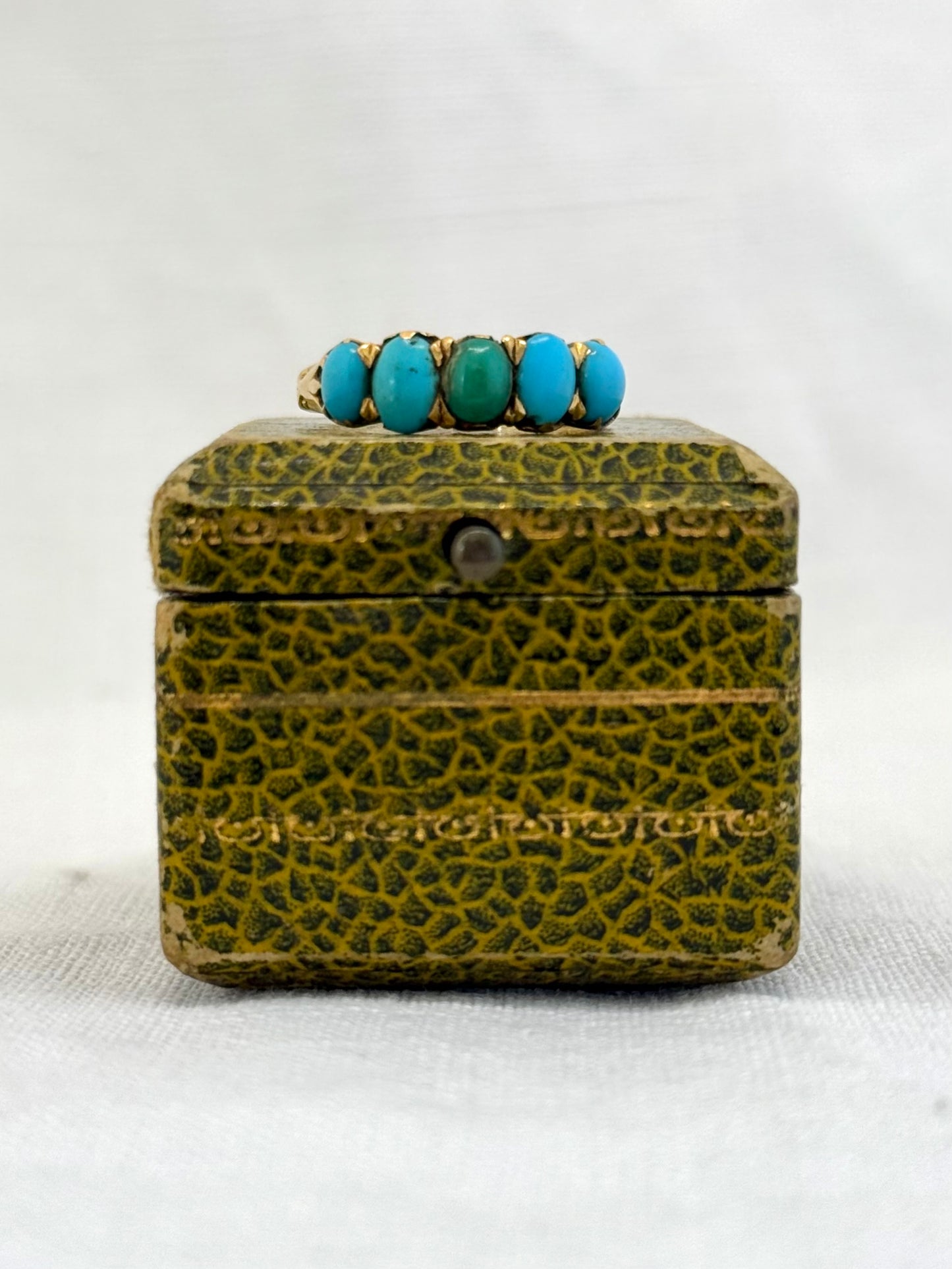 .18ct .1890s .5 turquoise Victorian blue gemstone half eternity high carat gold dress ring