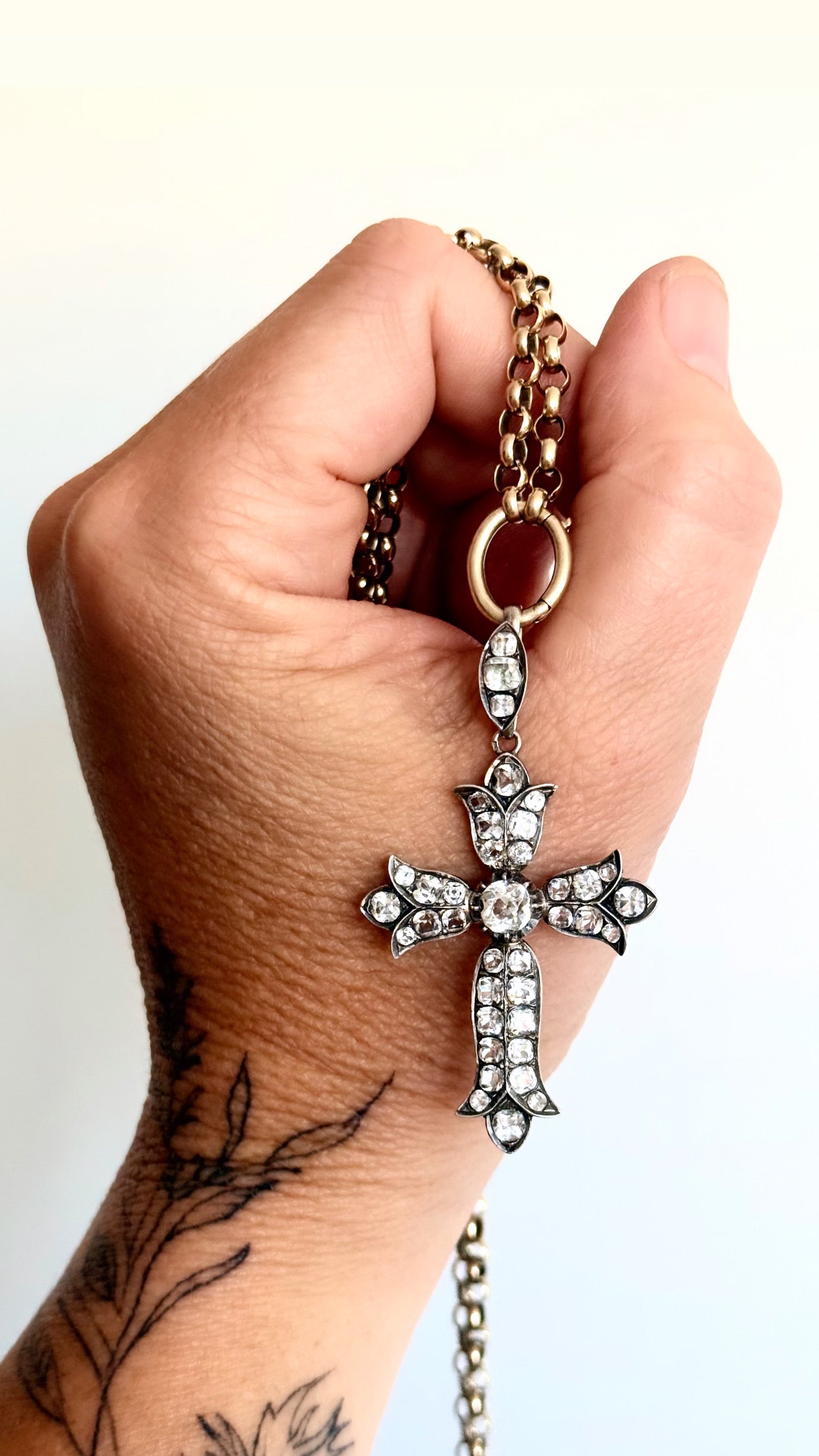 .1860s .1870s antique French silver collectors treasure Fleur de Lis Rock Crystal cross pendant