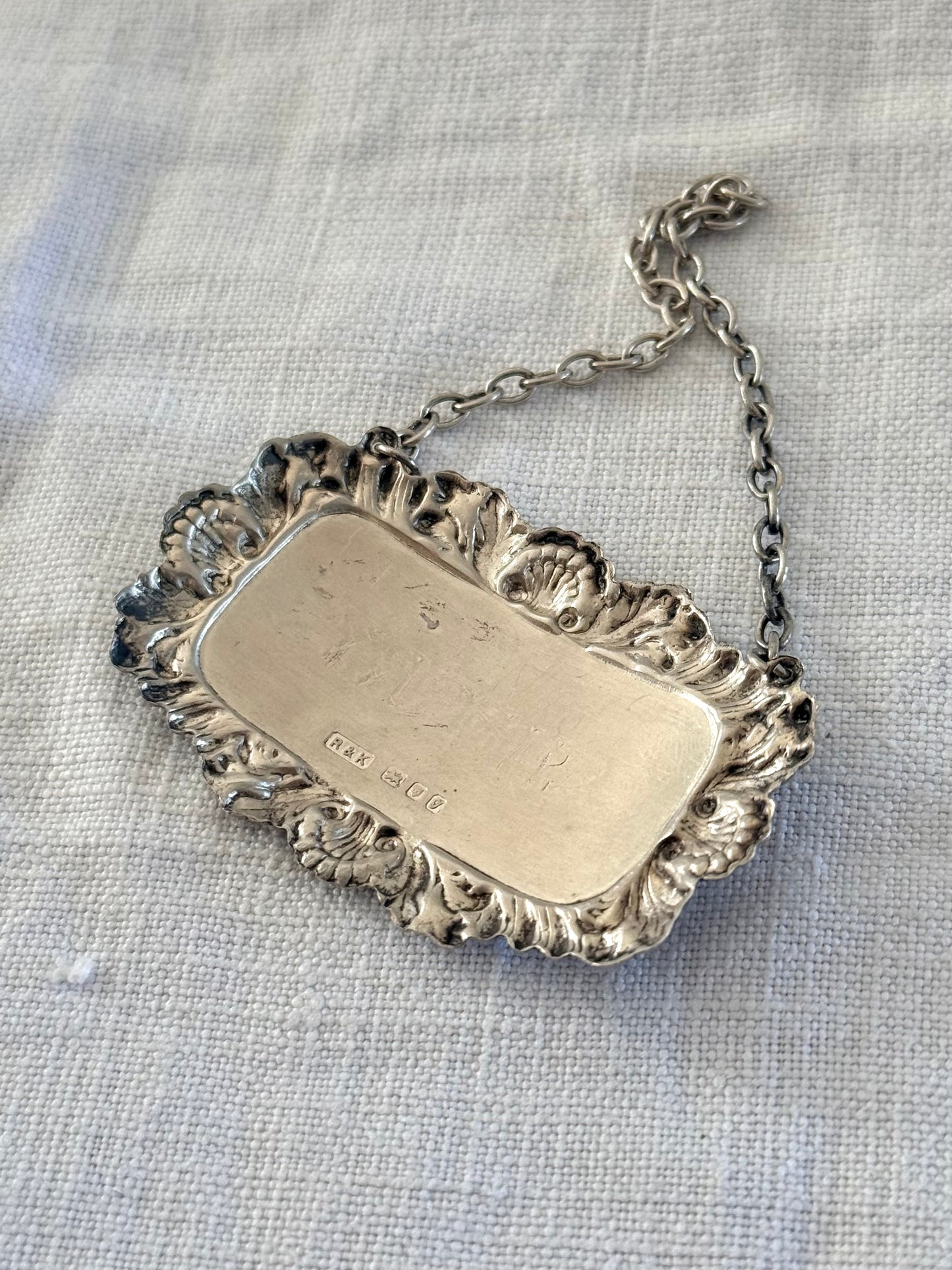 .1983 .925 hallmarked sterling silver Sherry alcohol London circa 1983 vintage silver decanter label