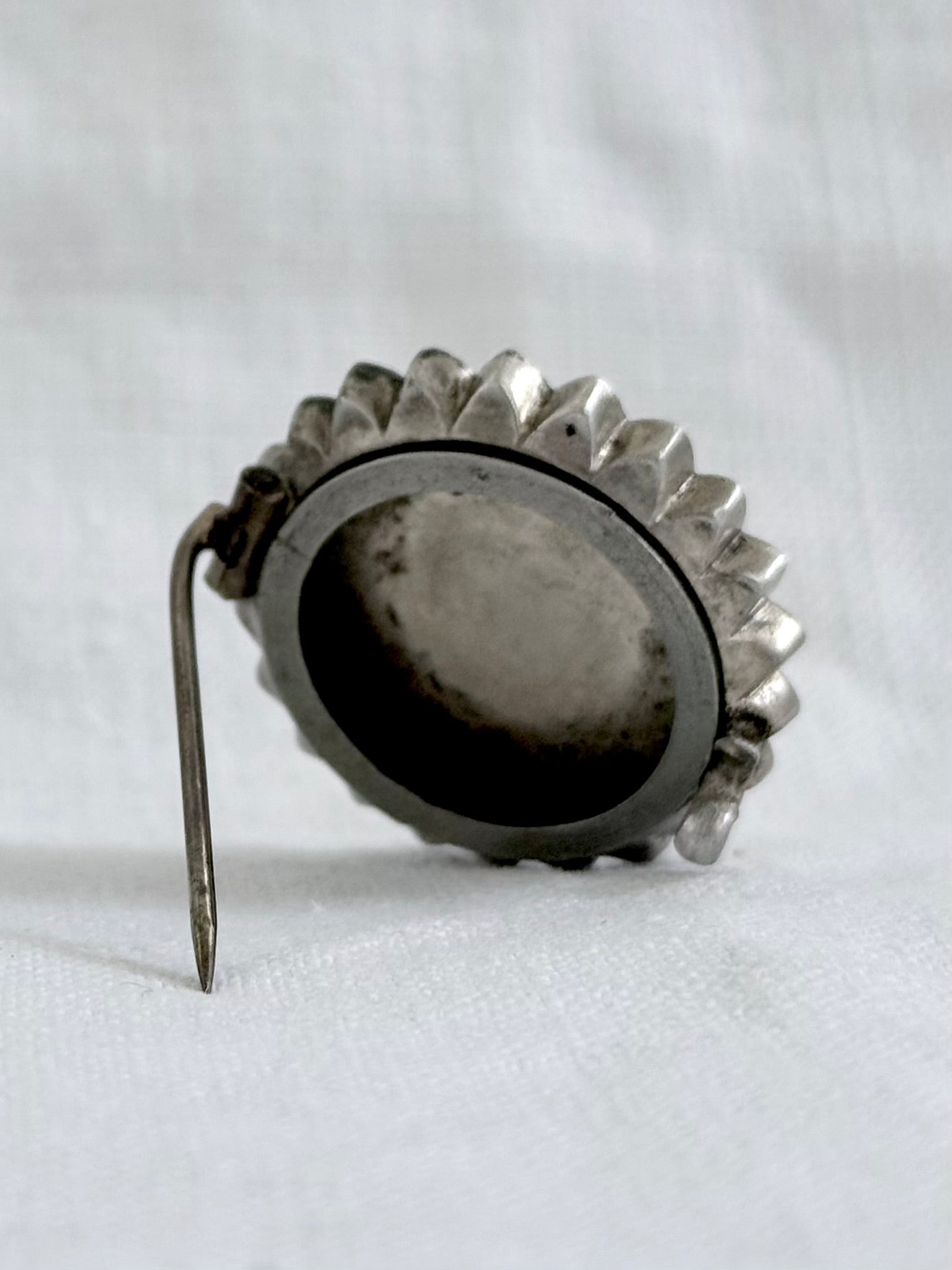 .1800s .1880s .1890s .925 Etruscan revival Victorian silver floral engraved target circle brooch locket