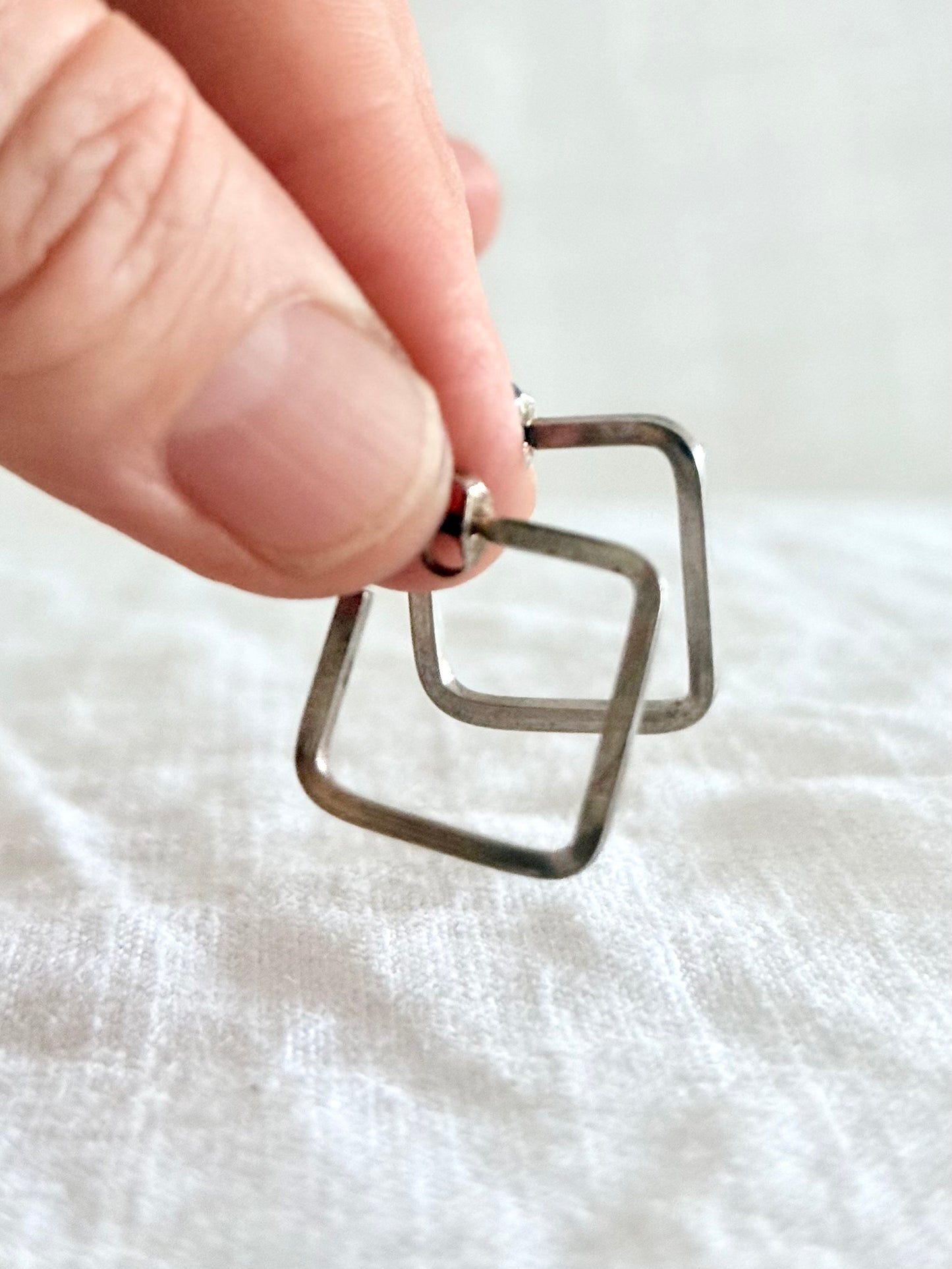 .18mm .1960s .1970s .925 silver modernist square huggy easy wear post stud push in square hoop earrings