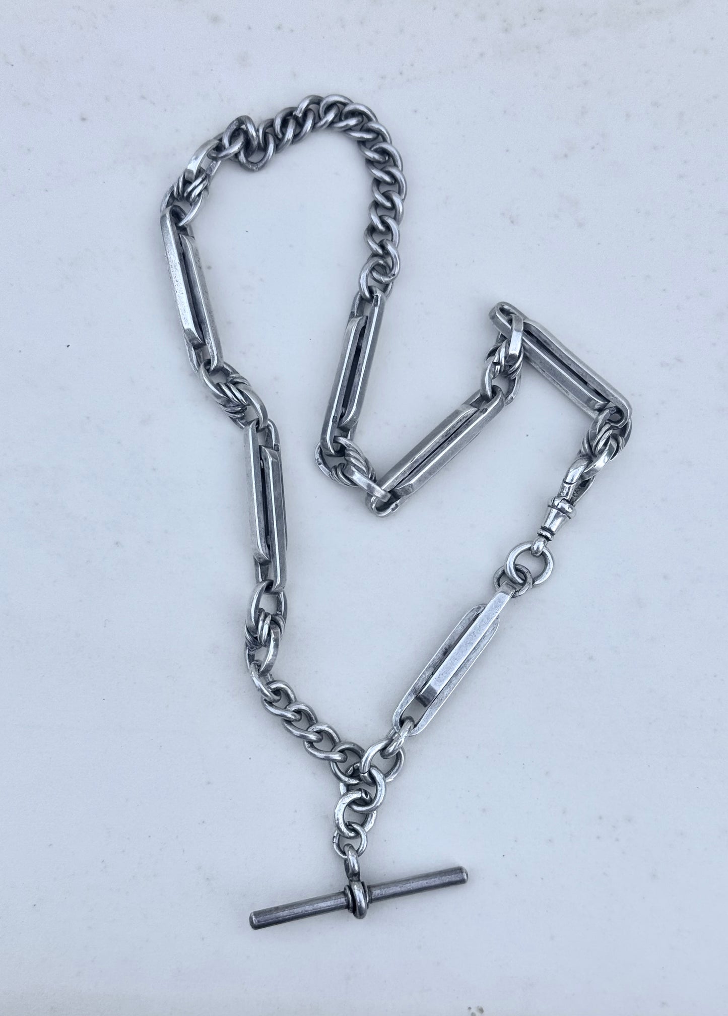 .1897 .1909 .925 antique solid chunky Albert fob chain fancy link Lovers Knot double Paper clip link Trumpet link hallmark Victorian Edwardian watch chain fob chain collectors necklace