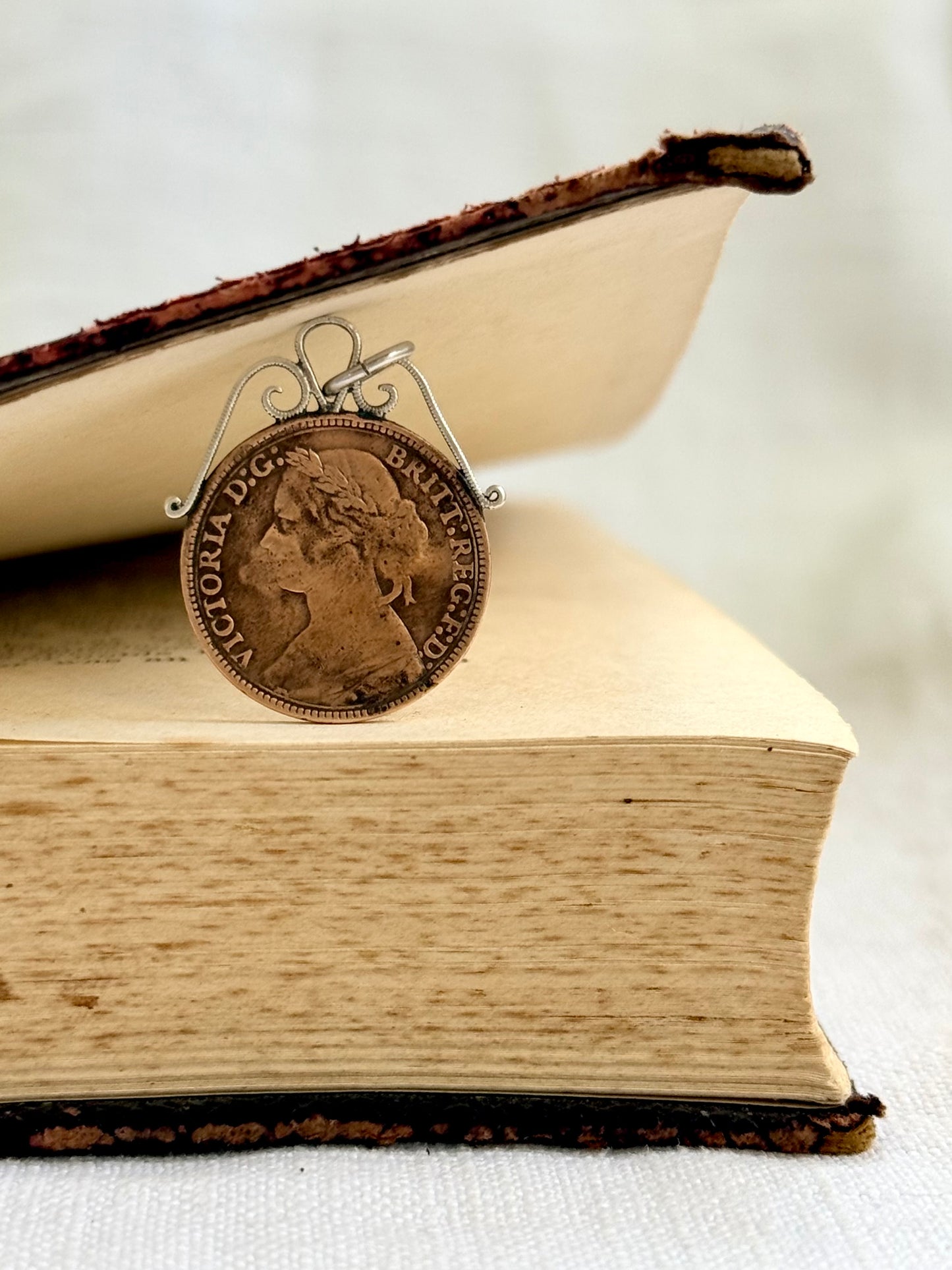 .1875 antique English Queen Victoria Love Token 1 Farthing antique sweetheart coin token pendant