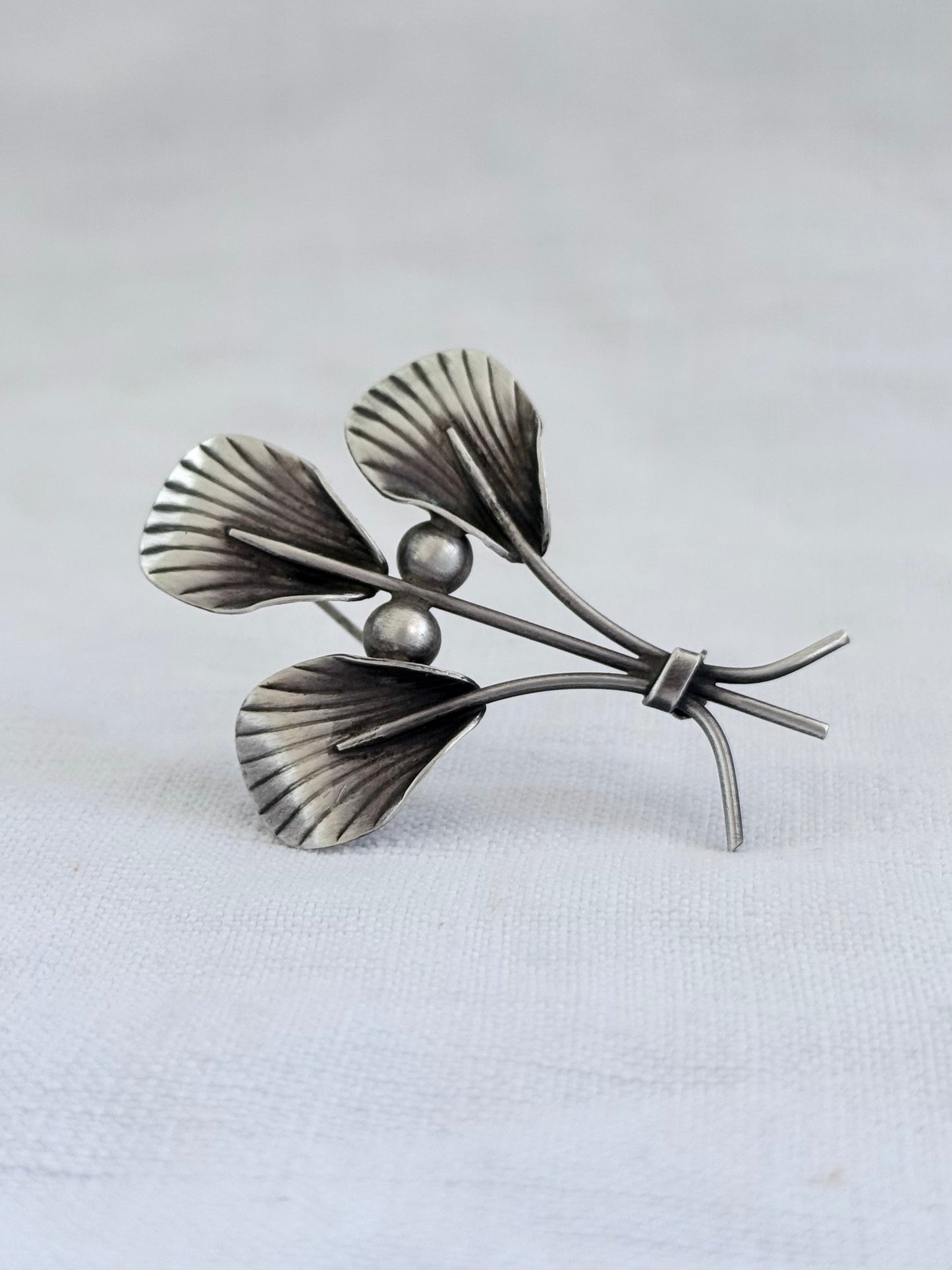 .1950s .925 modernist Scandinavian Mid Century Modern collectors leaf form brooch