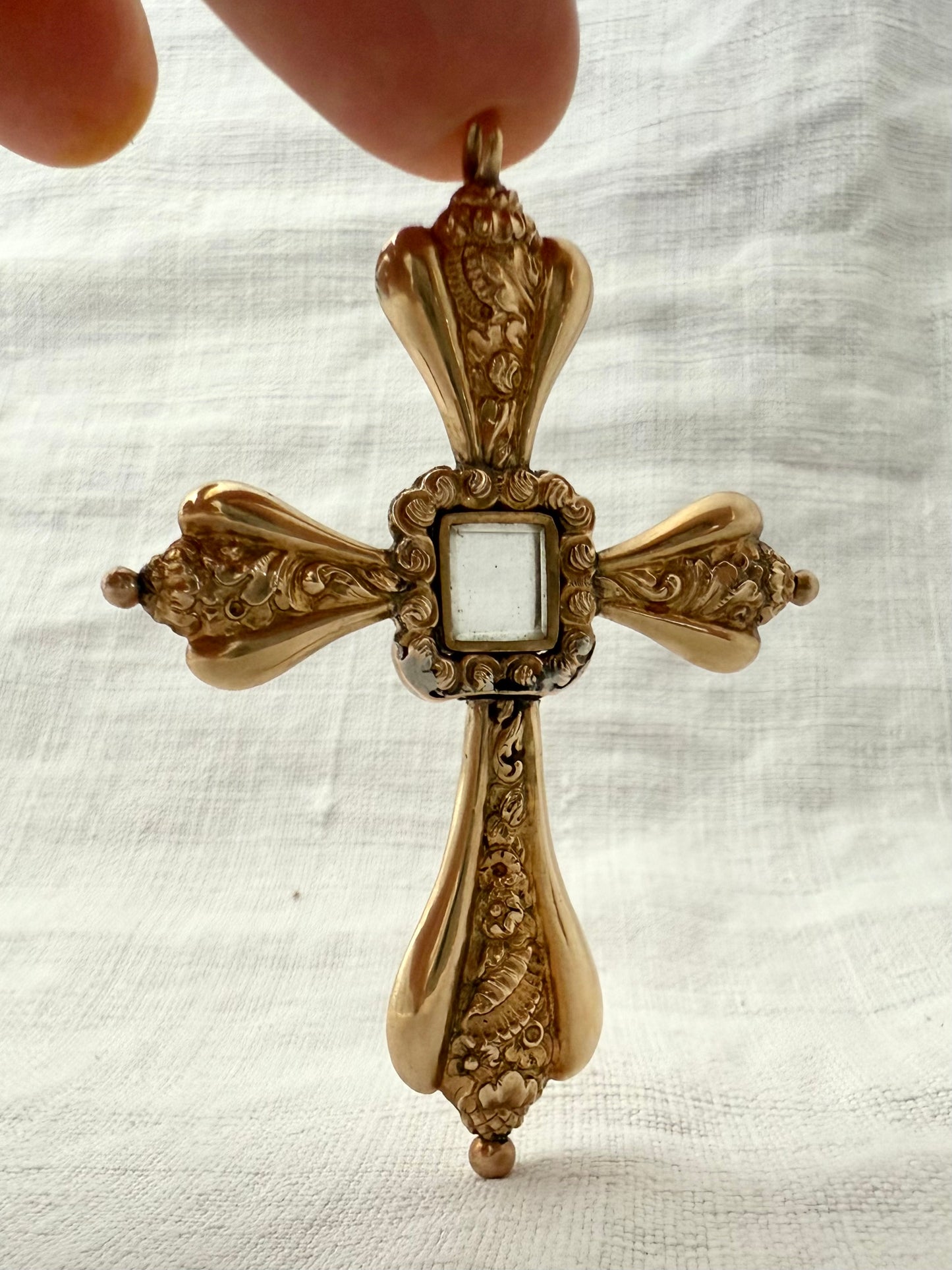 .585 14ct 1800s era antique large Gold high carat repousse cross locket oversized mourning locket rare large cross pendant