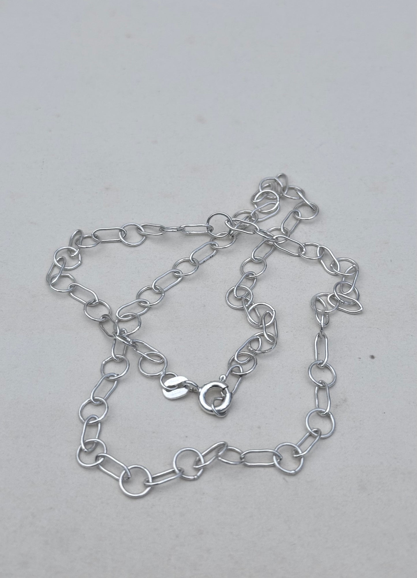 925 Modern sterling silver fancy form circle and oval long link fine chain necklace